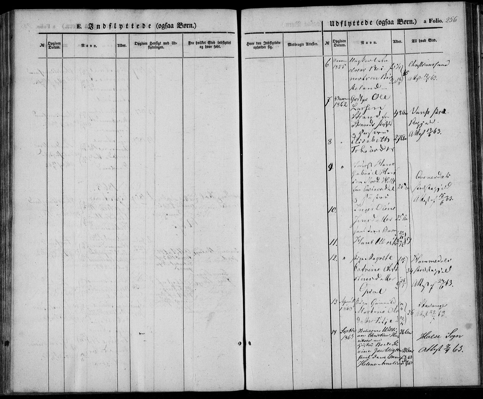 Lyngdal sokneprestkontor, SAK/1111-0029/F/Fa/Fac/L0009: Parish register (official) no. A 9, 1852-1864, p. 256