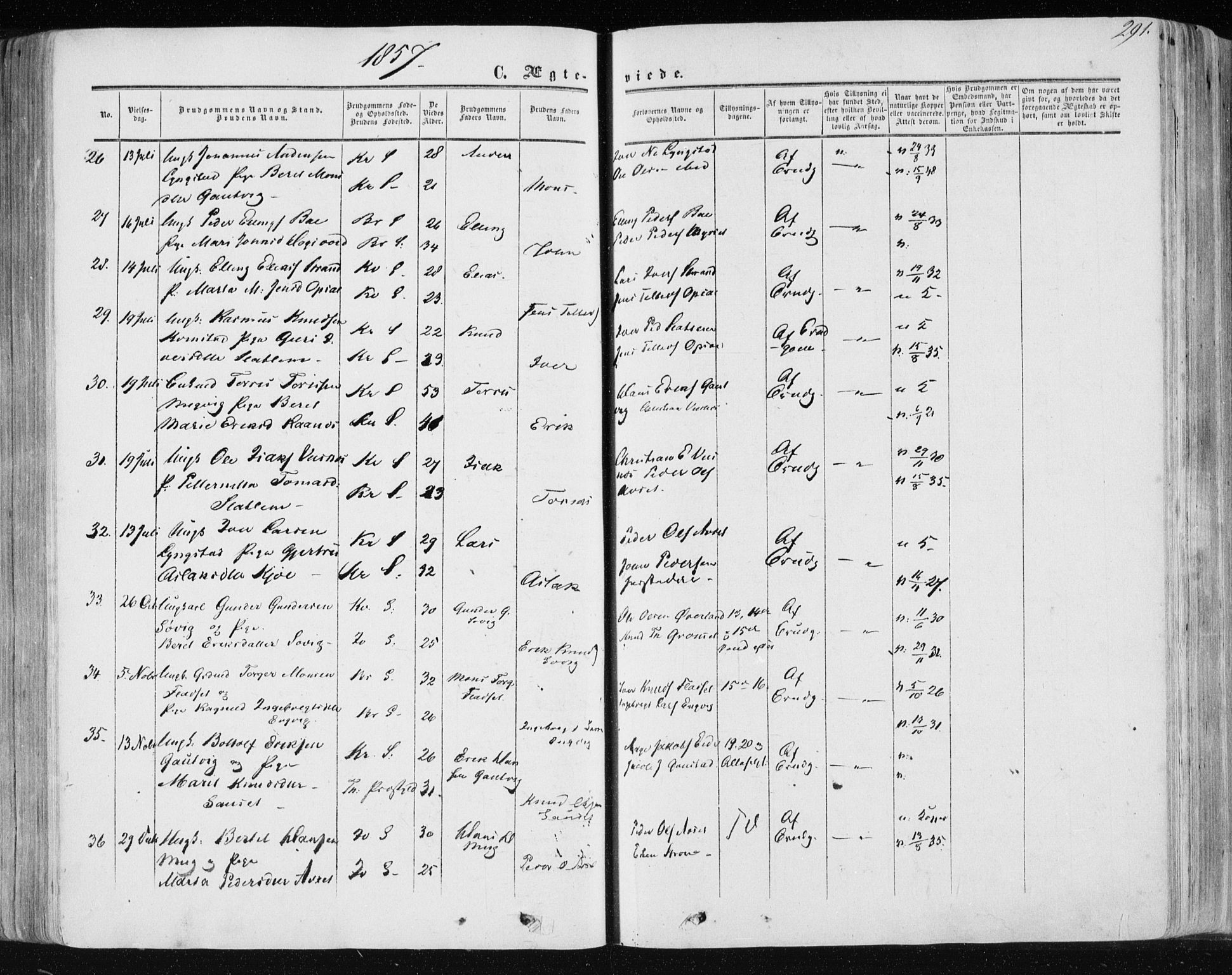 Ministerialprotokoller, klokkerbøker og fødselsregistre - Møre og Romsdal, AV/SAT-A-1454/568/L0804: Parish register (official) no. 568A11, 1854-1868, p. 291