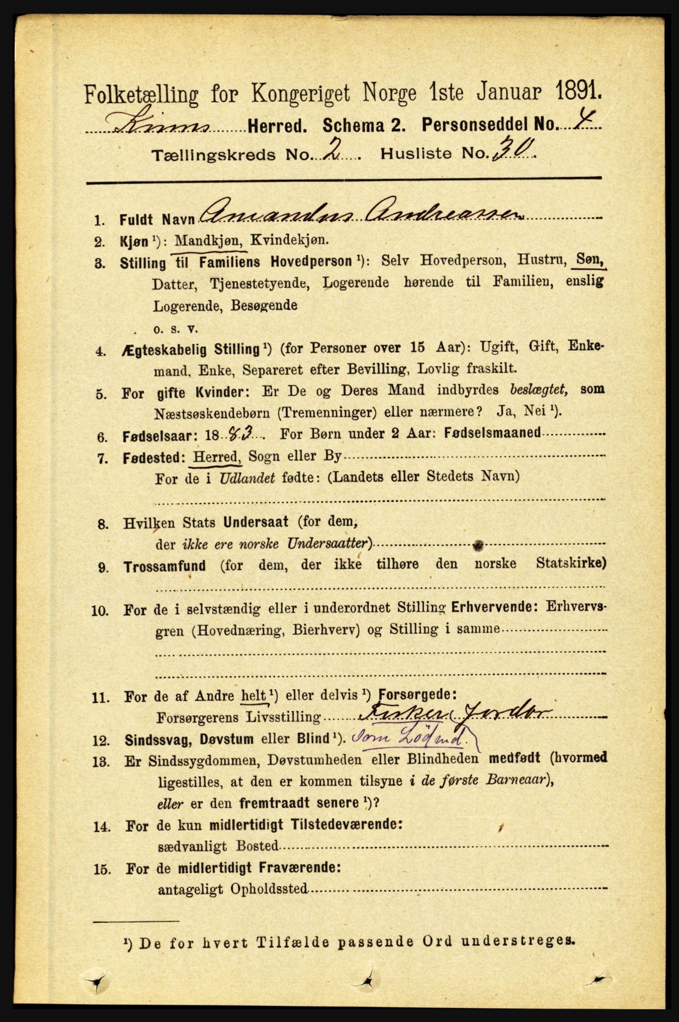 RA, 1891 census for 1437 Kinn, 1891, p. 725