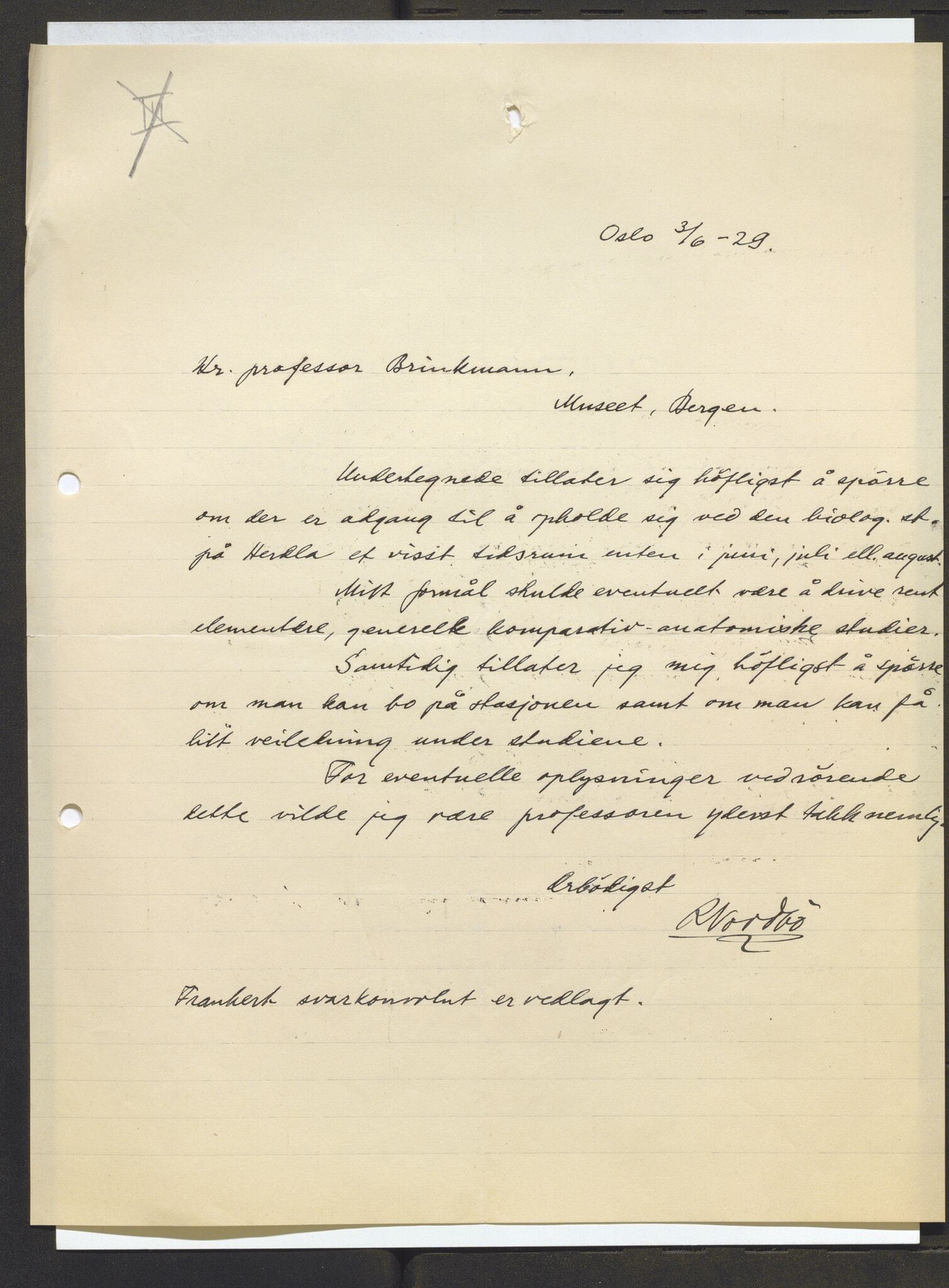 Bergens Museum, AV/SAB-A-17301/13/D/L0002: Korrespondanse , 1928-1940, p. 167