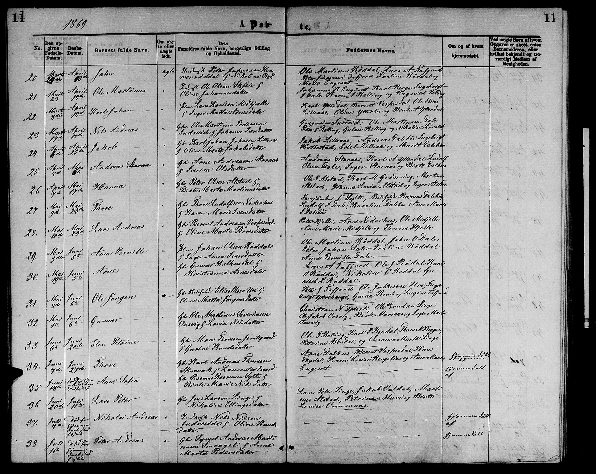 Ministerialprotokoller, klokkerbøker og fødselsregistre - Møre og Romsdal, AV/SAT-A-1454/519/L0262: Parish register (copy) no. 519C03, 1866-1884, p. 11