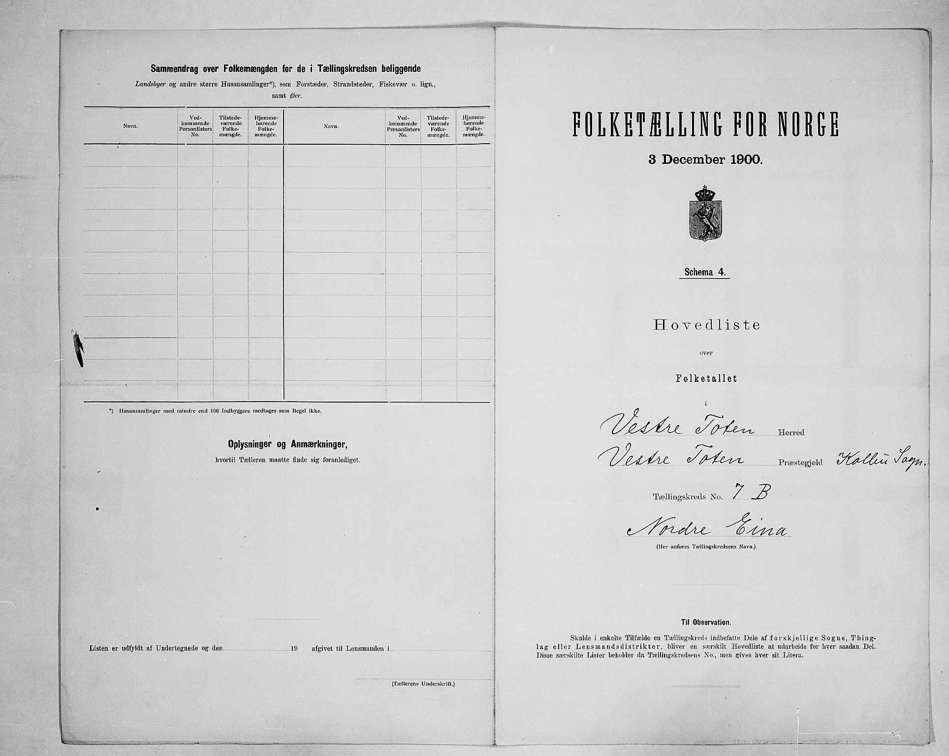 SAH, 1900 census for Vestre Toten, 1900, p. 43