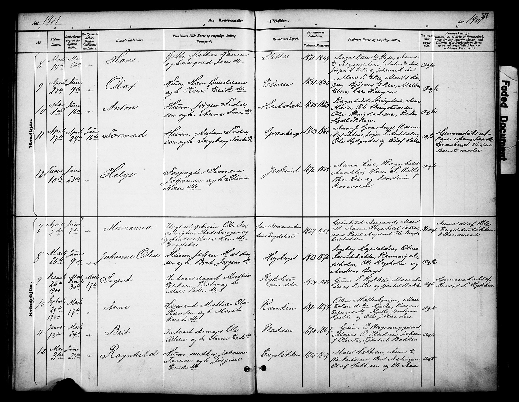 Dovre prestekontor, SAH/PREST-066/H/Ha/Haa/L0003: Parish register (official) no. 3, 1891-1901, p. 57