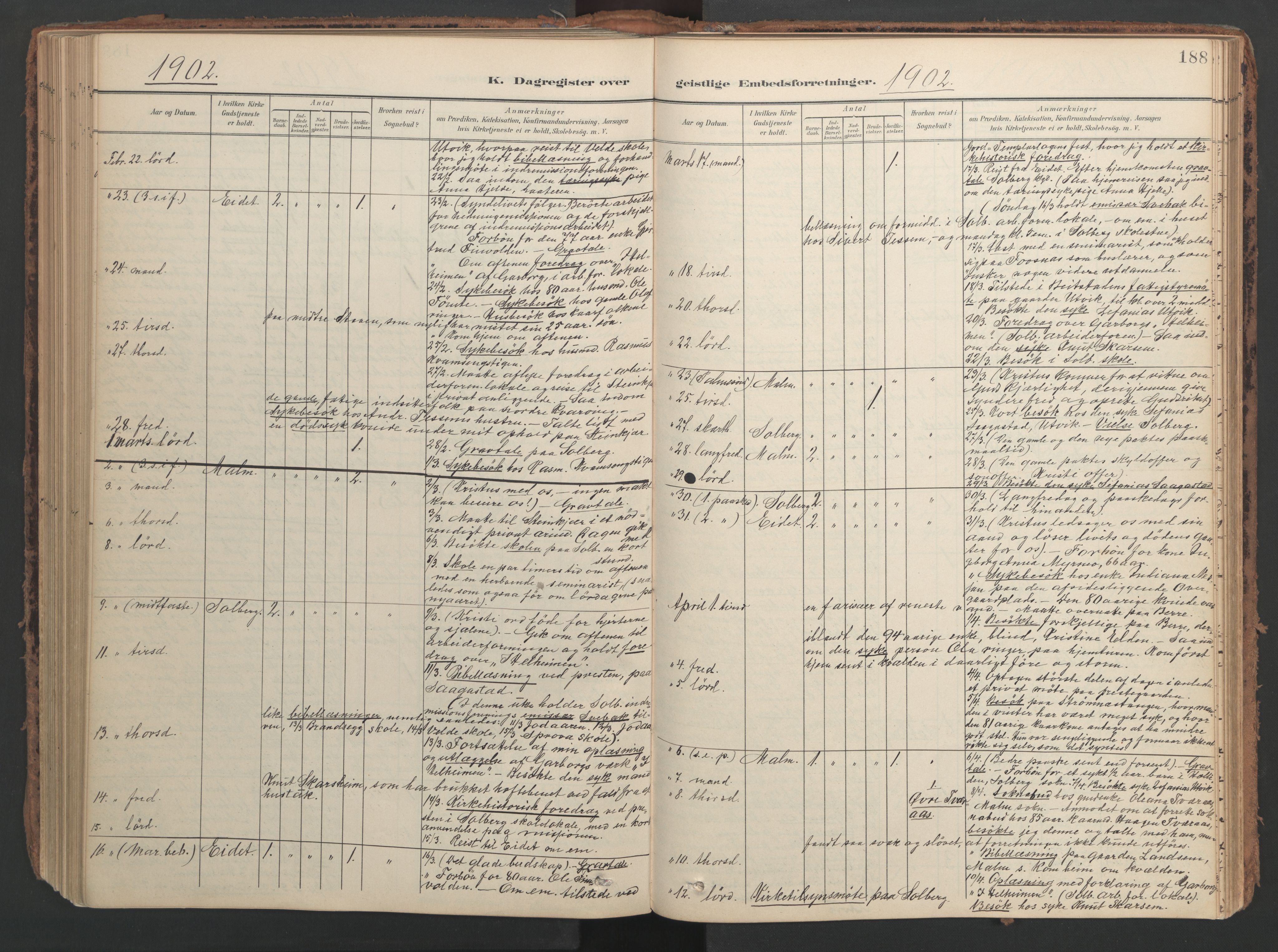 Ministerialprotokoller, klokkerbøker og fødselsregistre - Nord-Trøndelag, AV/SAT-A-1458/741/L0397: Parish register (official) no. 741A11, 1901-1911, p. 188