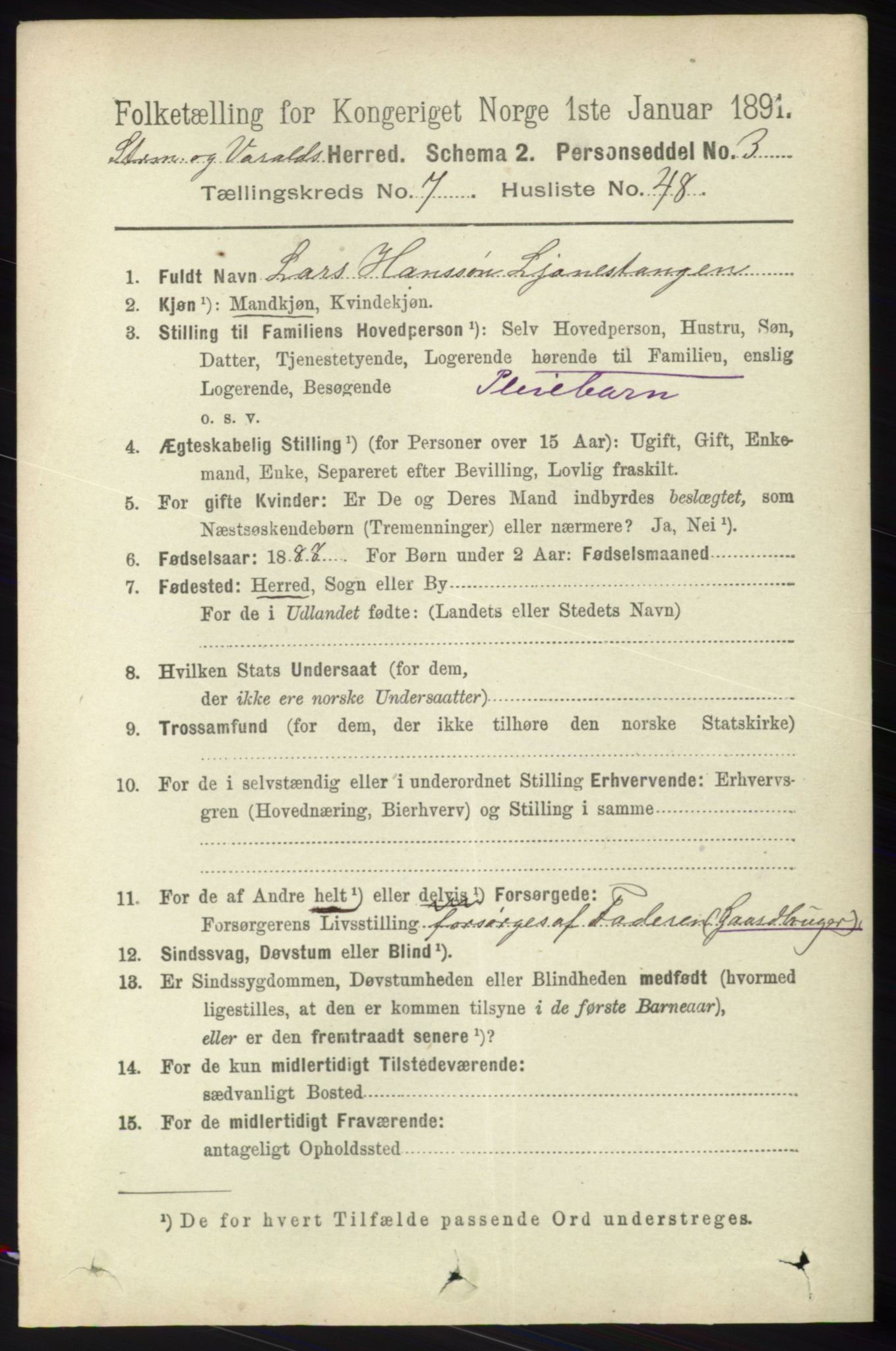 RA, 1891 census for 1226 Strandebarm og Varaldsøy, 1891, p. 2931