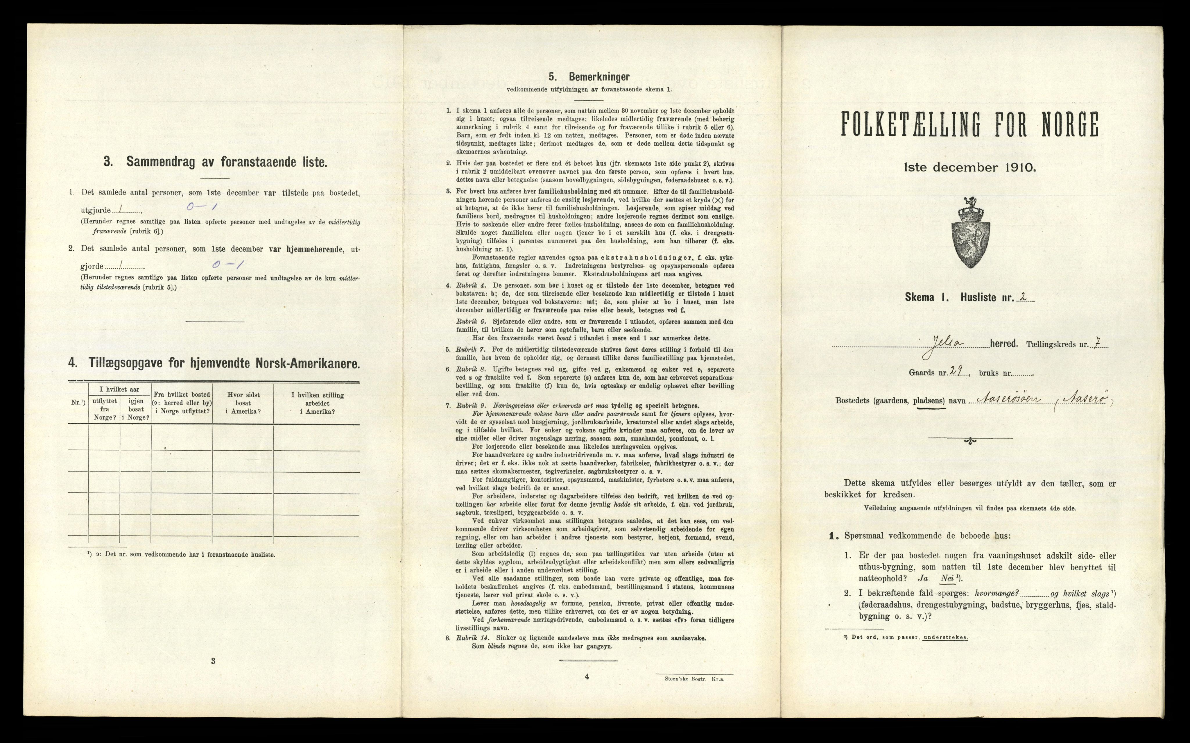 RA, 1910 census for Jelsa, 1910, p. 587