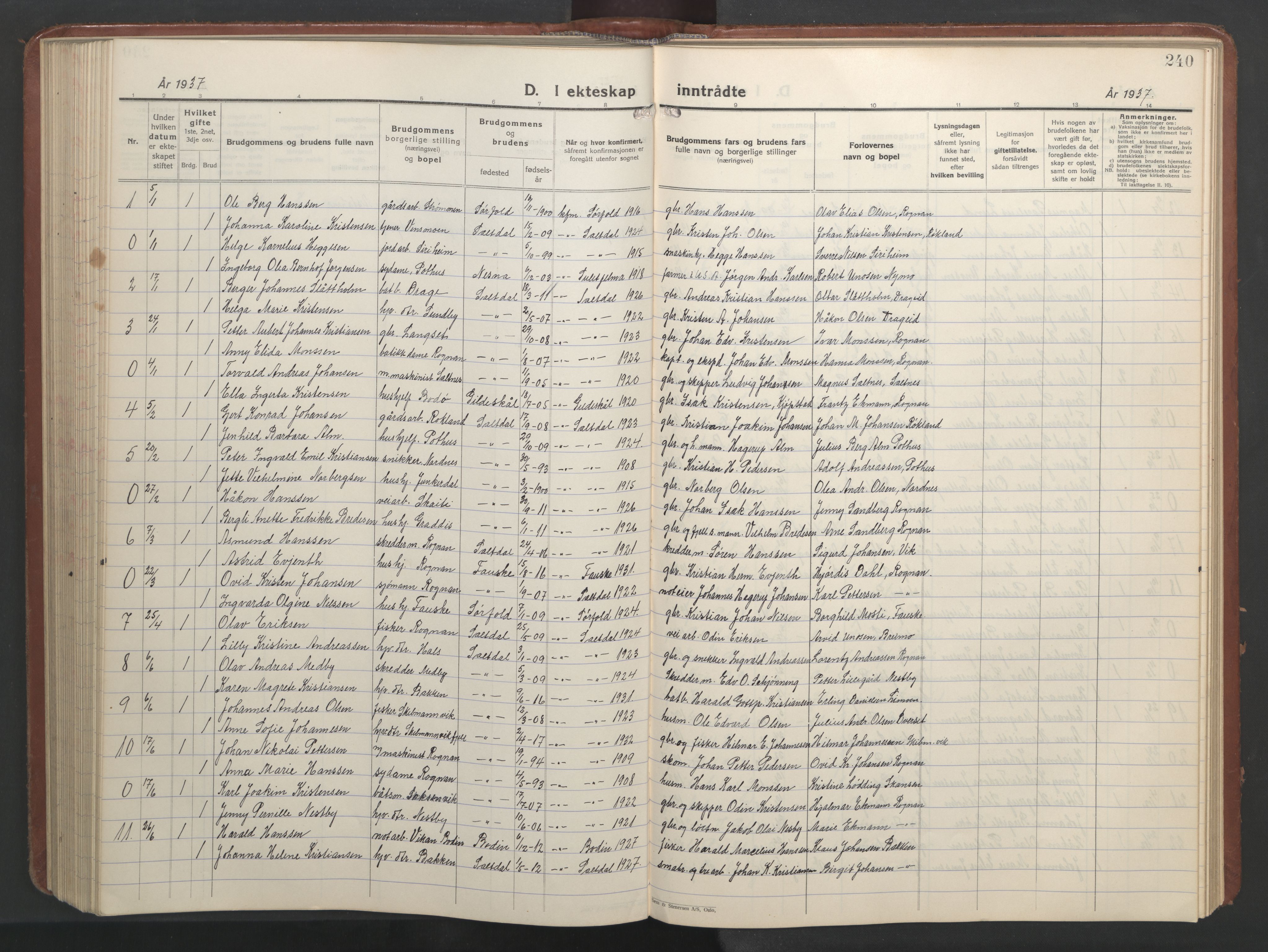 Ministerialprotokoller, klokkerbøker og fødselsregistre - Nordland, SAT/A-1459/847/L0680: Parish register (copy) no. 847C08, 1930-1947, p. 240