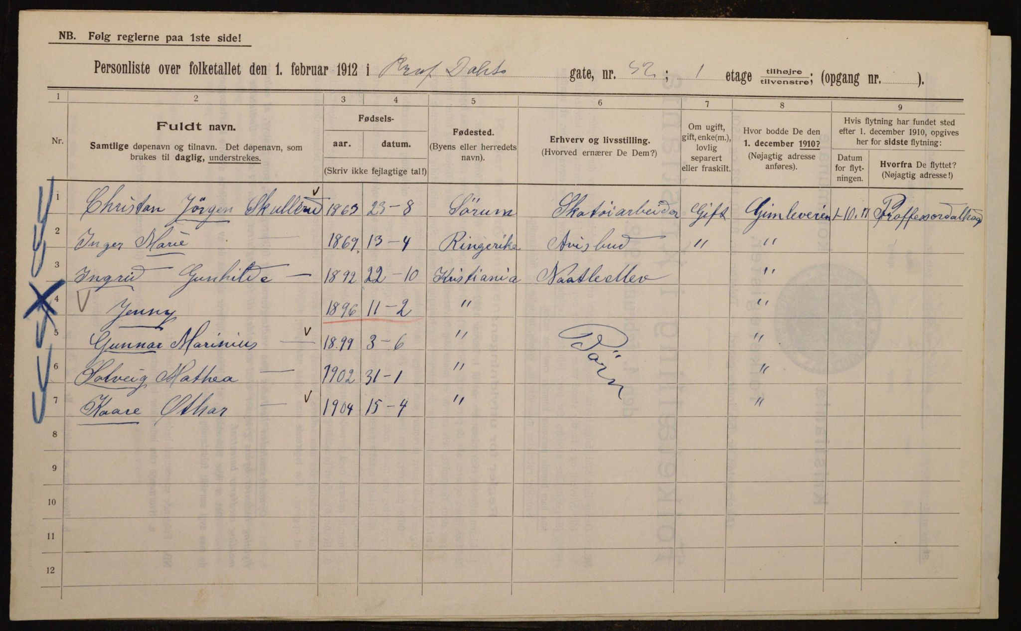 OBA, Municipal Census 1912 for Kristiania, 1912, p. 82062