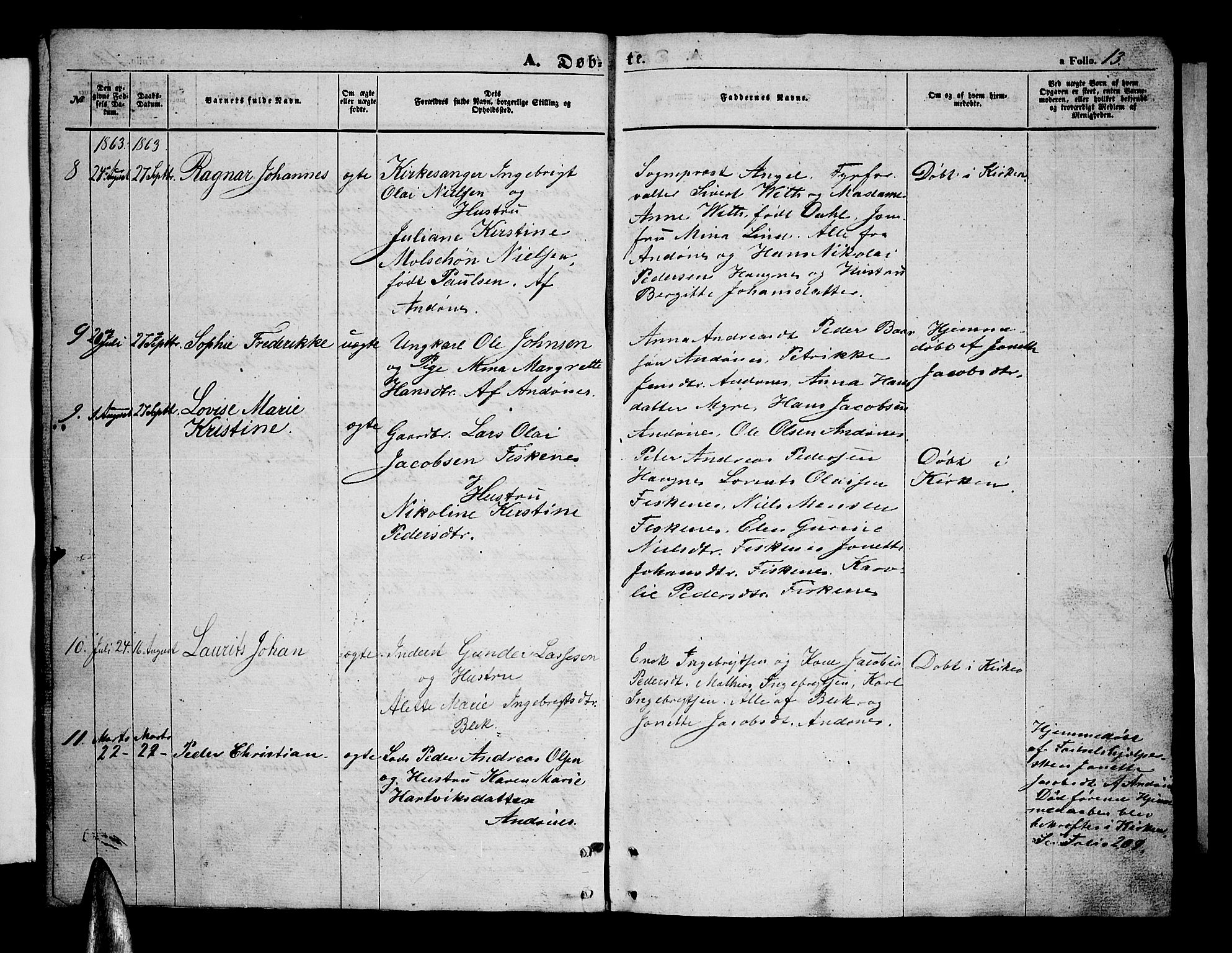 Ministerialprotokoller, klokkerbøker og fødselsregistre - Nordland, SAT/A-1459/899/L1447: Parish register (copy) no. 899C02, 1855-1886, p. 13