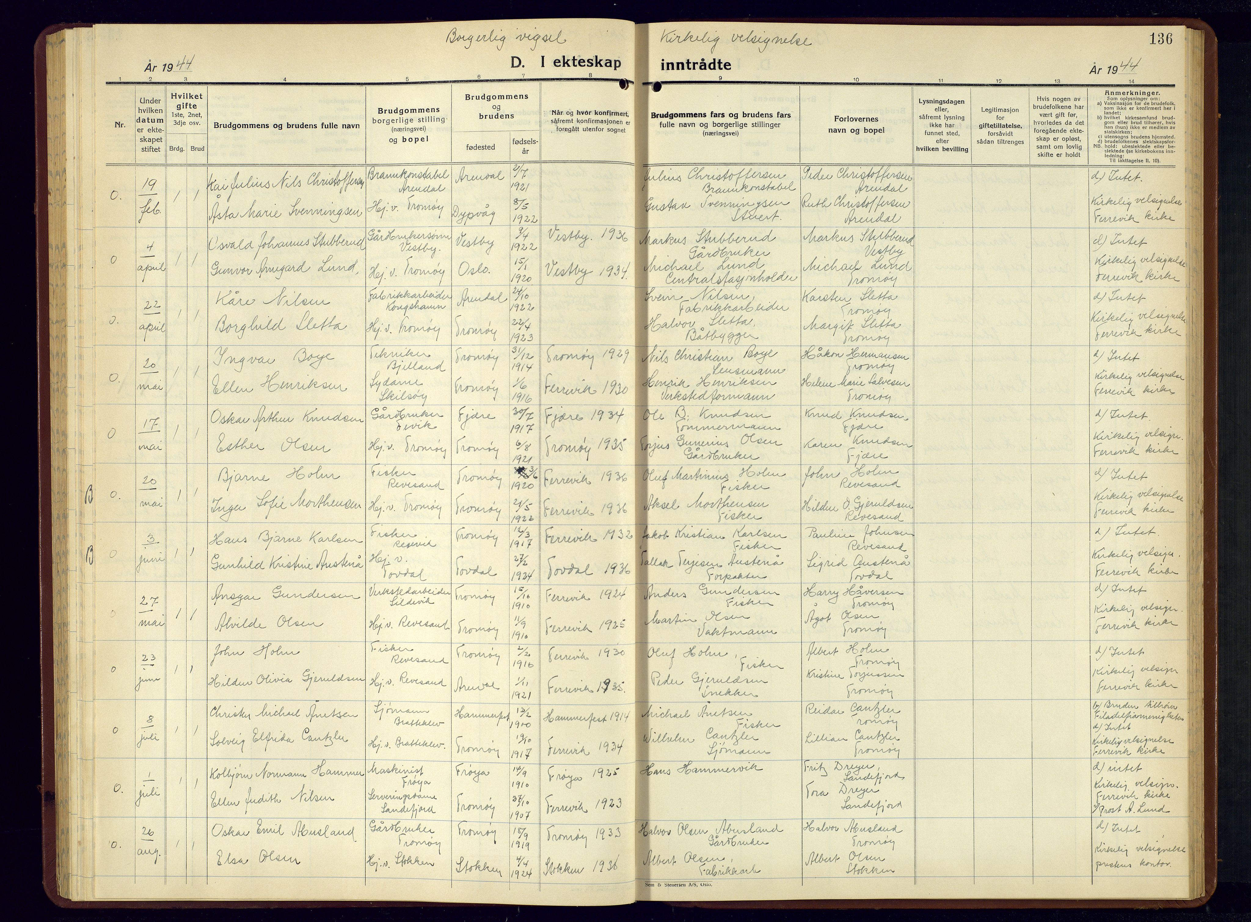 Tromøy sokneprestkontor, AV/SAK-1111-0041/F/Fb/L0009: Parish register (copy) no. B-9, 1938-1952, p. 136