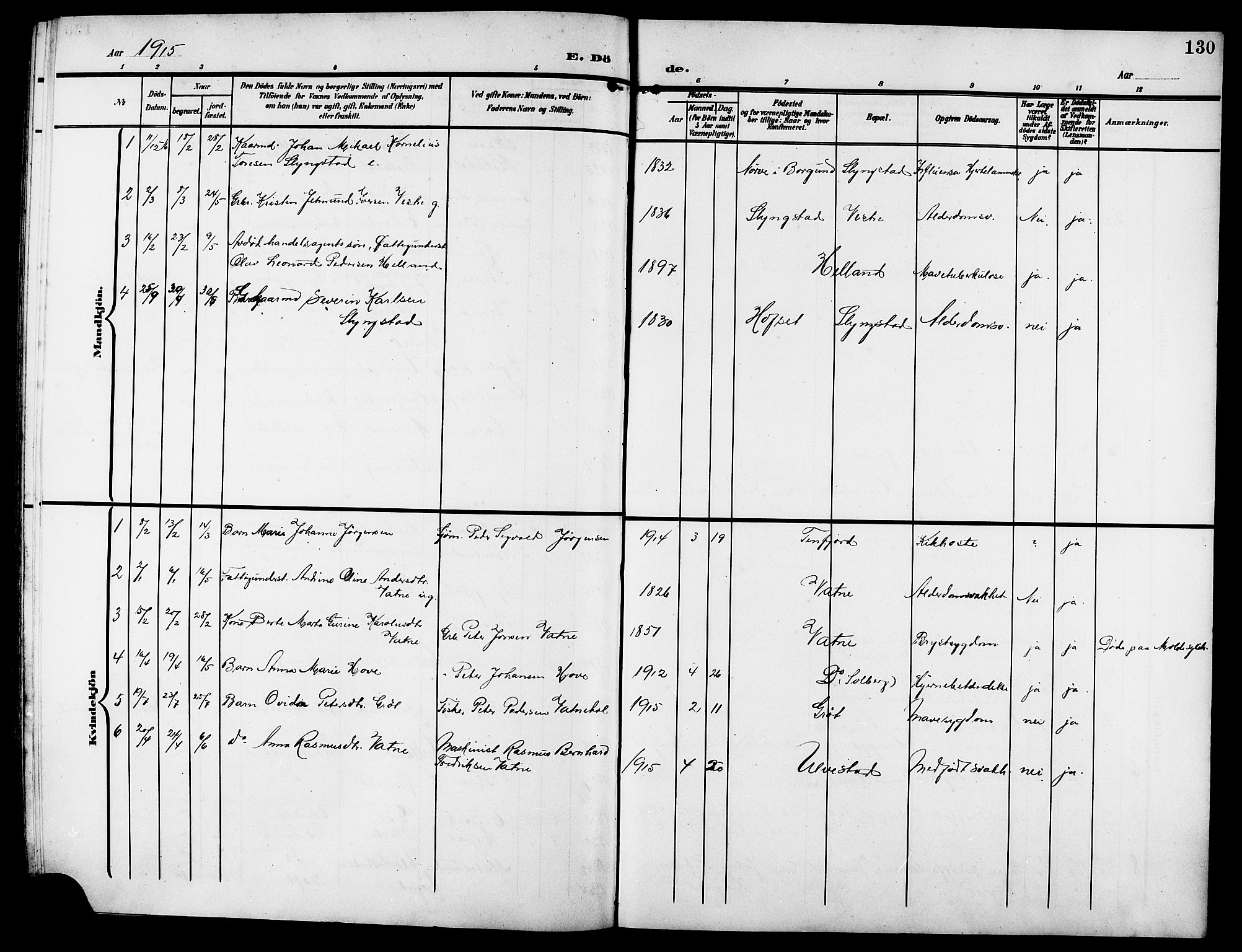 Ministerialprotokoller, klokkerbøker og fødselsregistre - Møre og Romsdal, AV/SAT-A-1454/525/L0377: Parish register (copy) no. 525C03, 1903-1917, p. 130