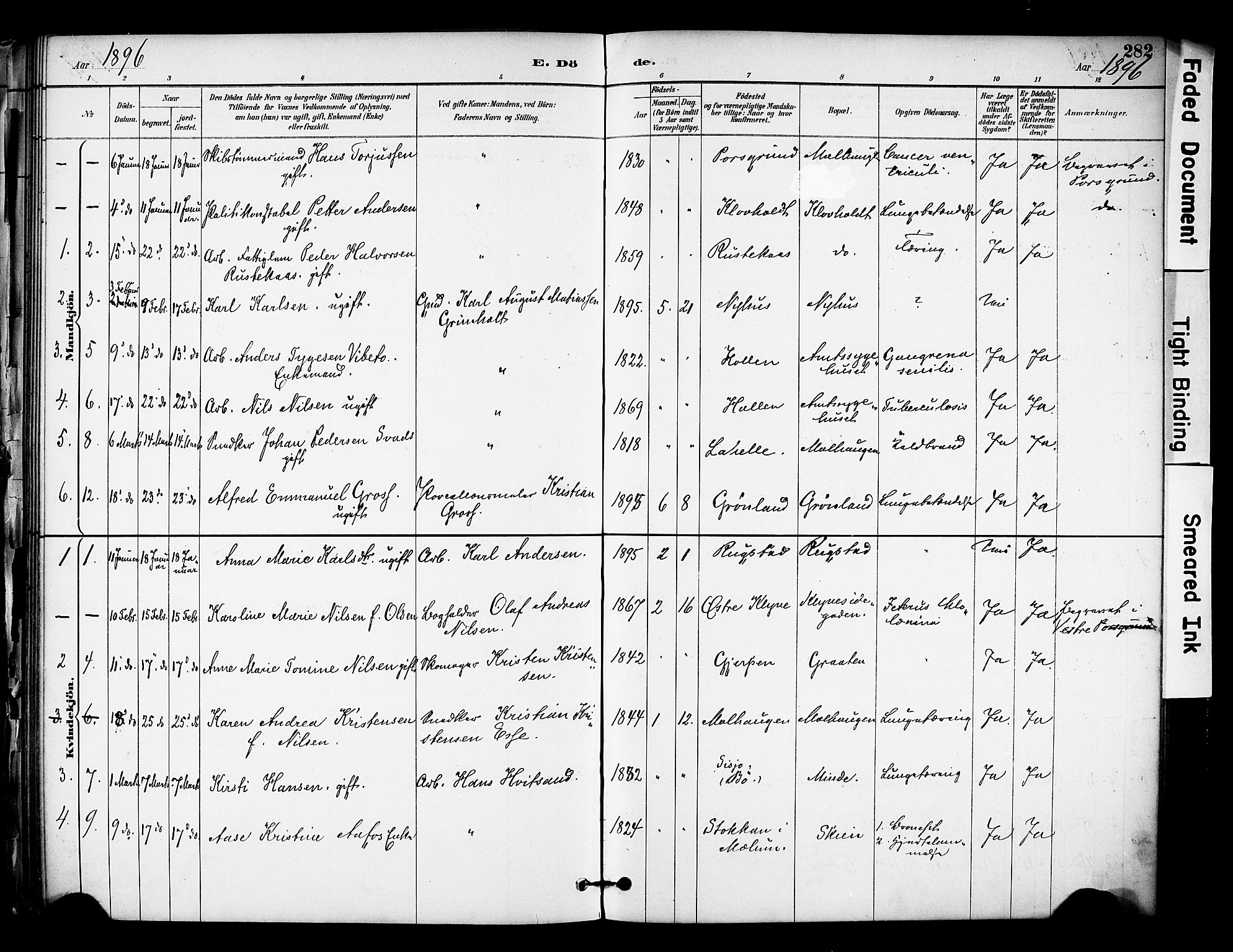 Solum kirkebøker, SAKO/A-306/F/Fa/L0010: Parish register (official) no. I 10, 1888-1898, p. 282