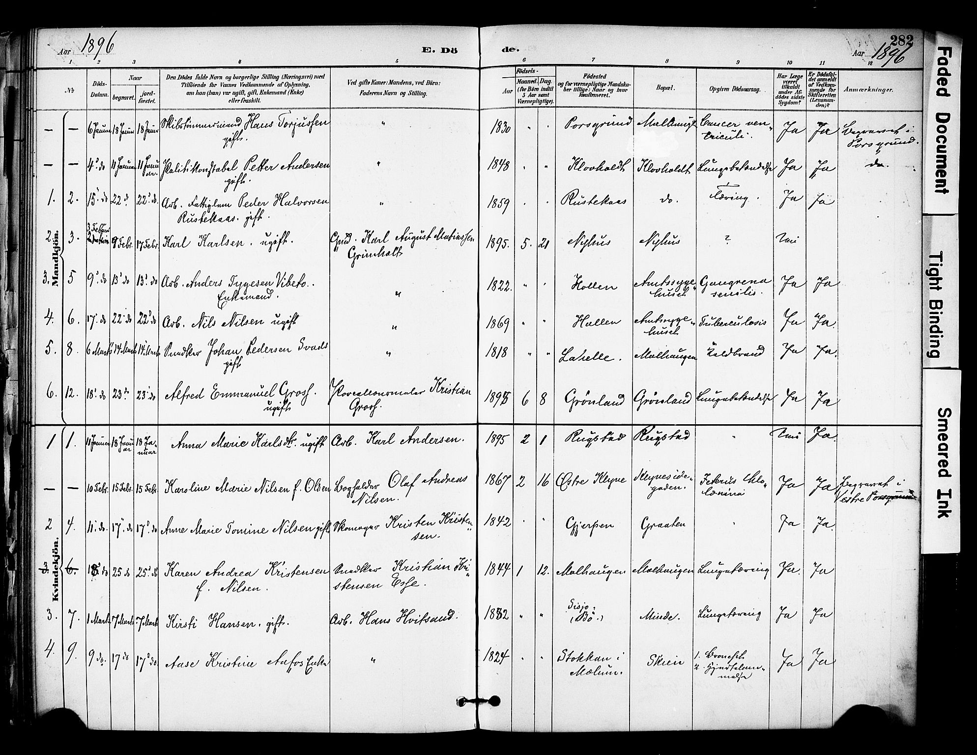 Solum kirkebøker, AV/SAKO-A-306/F/Fa/L0010: Parish register (official) no. I 10, 1888-1898, p. 282
