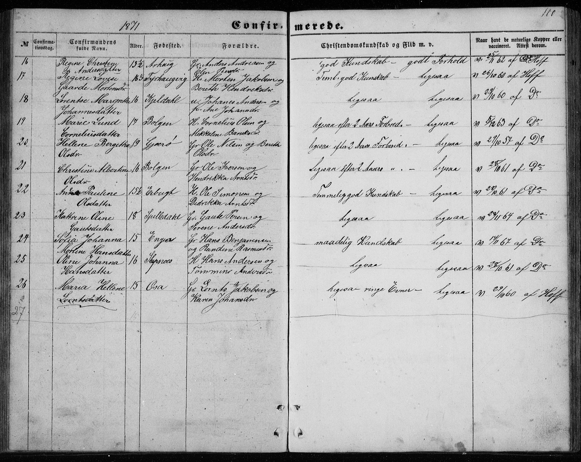 Ministerialprotokoller, klokkerbøker og fødselsregistre - Nordland, SAT/A-1459/843/L0633: Parish register (copy) no. 843C02, 1853-1873, p. 100