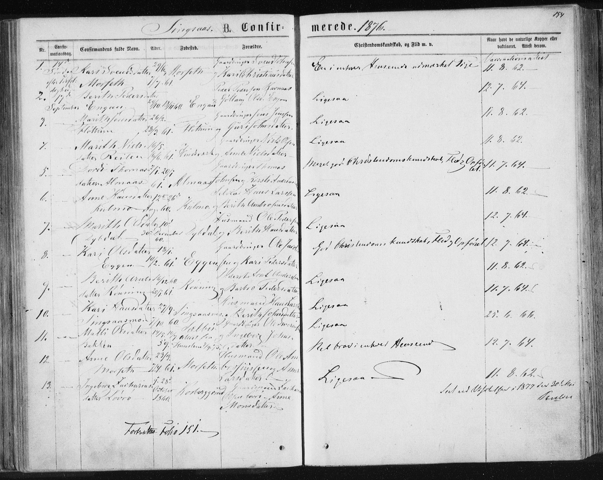 Ministerialprotokoller, klokkerbøker og fødselsregistre - Sør-Trøndelag, SAT/A-1456/685/L0970: Parish register (official) no. 685A08 /2, 1870-1878, p. 154