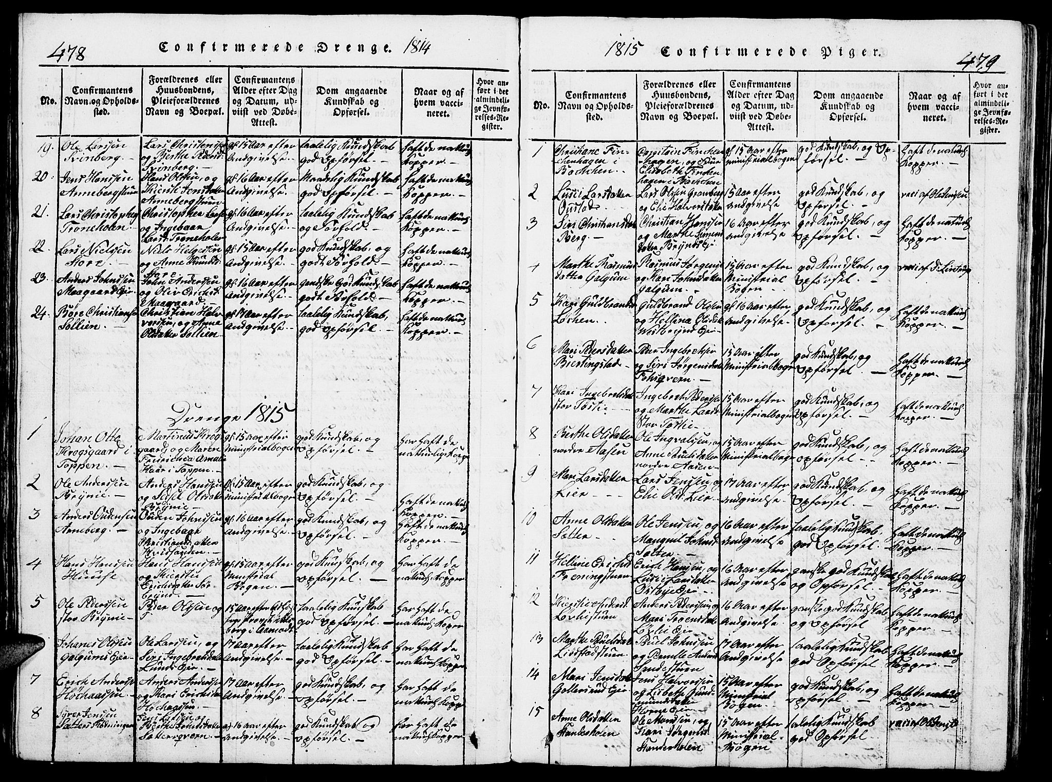 Romedal prestekontor, SAH/PREST-004/L/L0005: Parish register (copy) no. 5, 1814-1829, p. 478-479