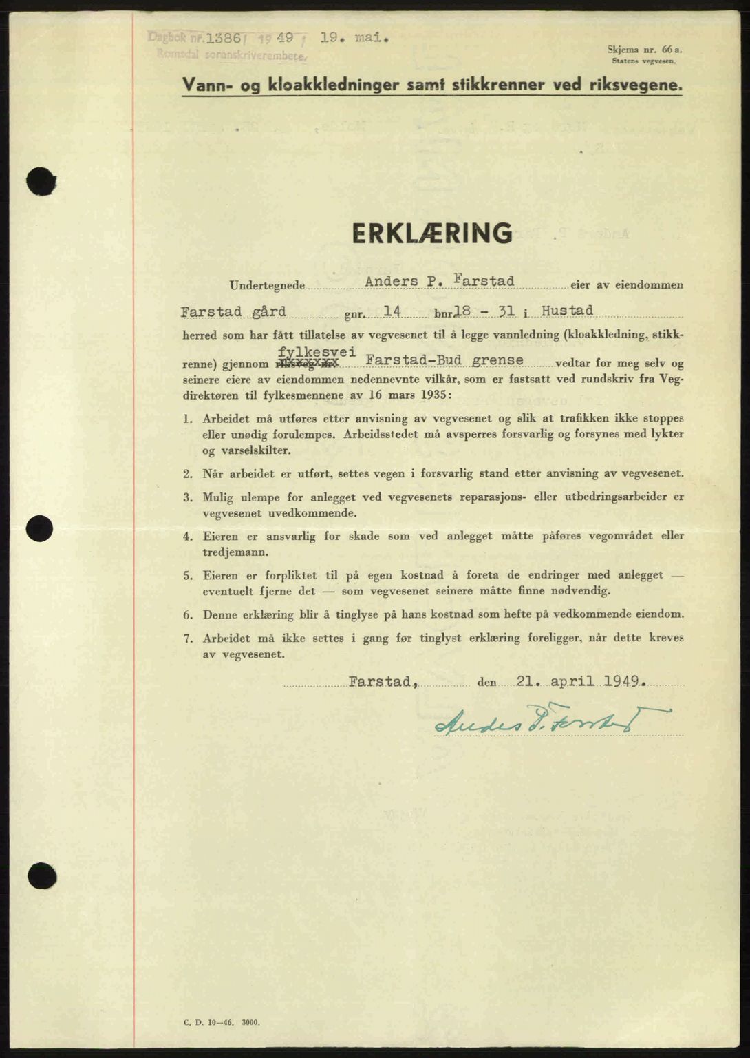 Romsdal sorenskriveri, AV/SAT-A-4149/1/2/2C: Mortgage book no. A29, 1949-1949, Diary no: : 1386/1949