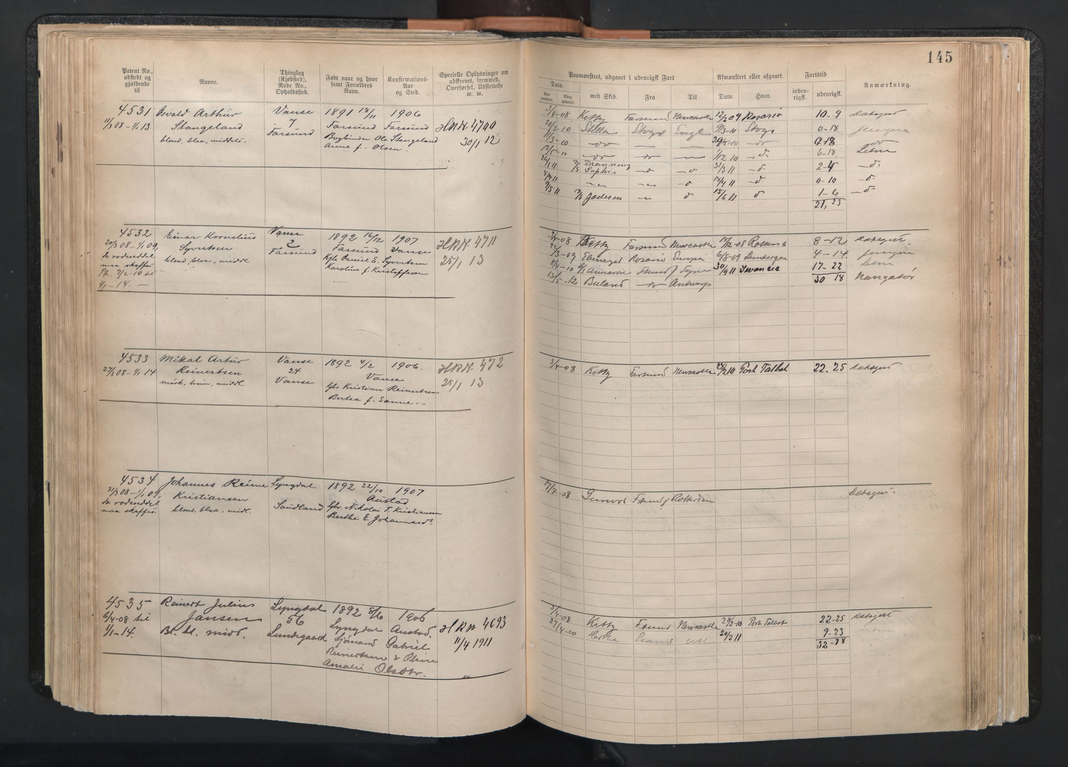 Farsund mønstringskrets, AV/SAK-2031-0017/F/Fa/L0003: Annotasjonsrulle nr 3816-5304 med register, M-3, 1894-1948, p. 176