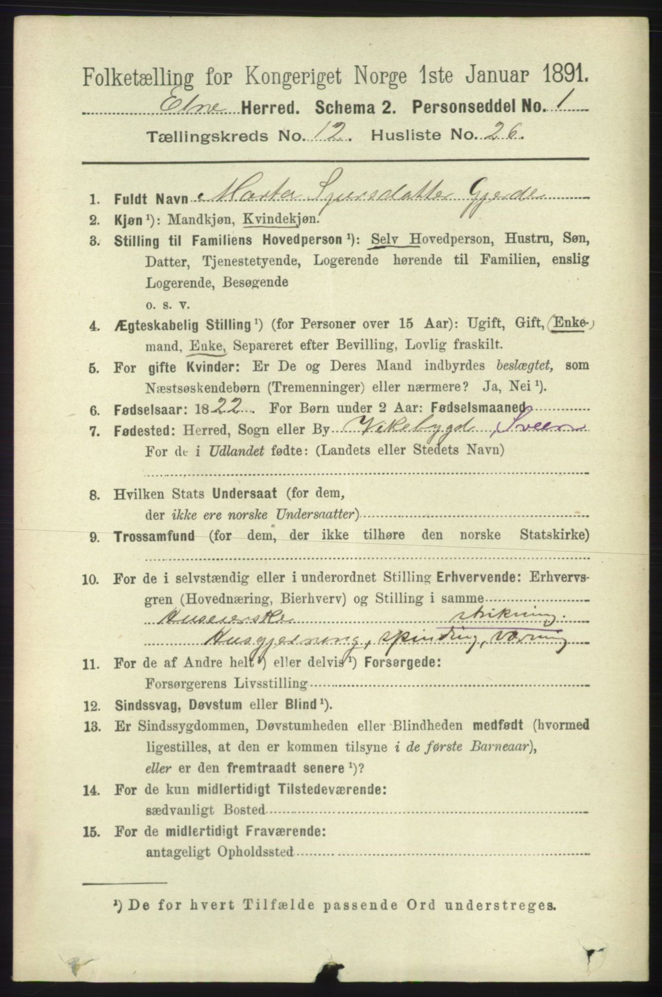 RA, 1891 census for 1211 Etne, 1891, p. 2685