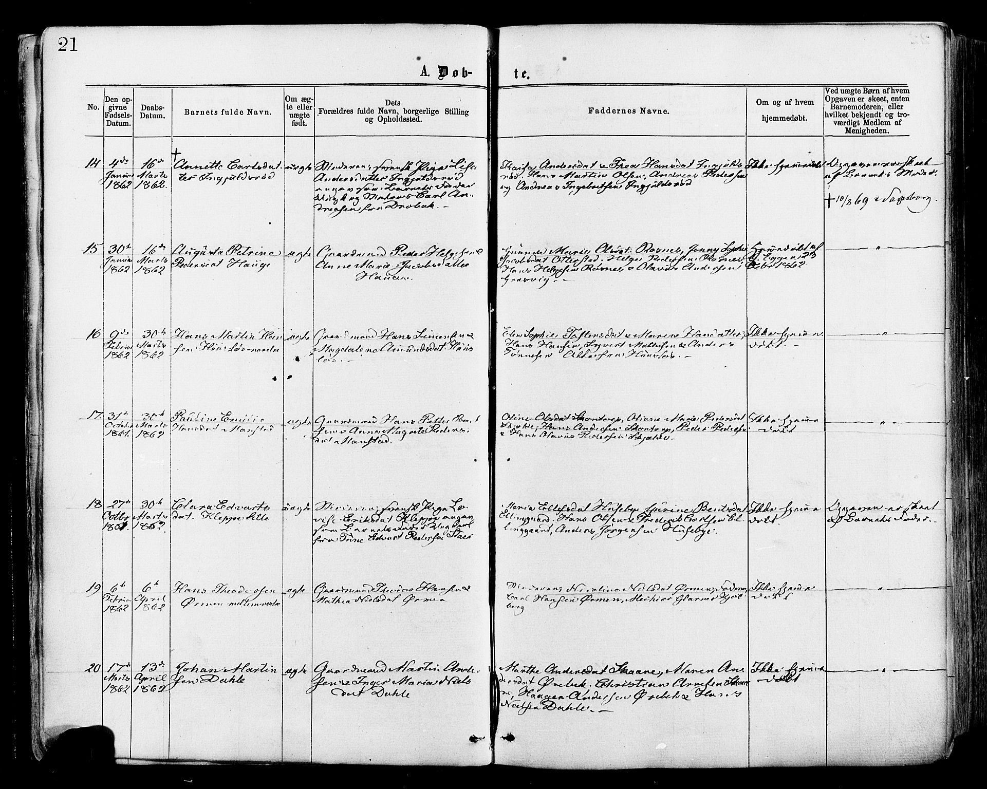 Onsøy prestekontor Kirkebøker, AV/SAO-A-10914/F/Fa/L0004: Parish register (official) no. I 4, 1861-1877, p. 21