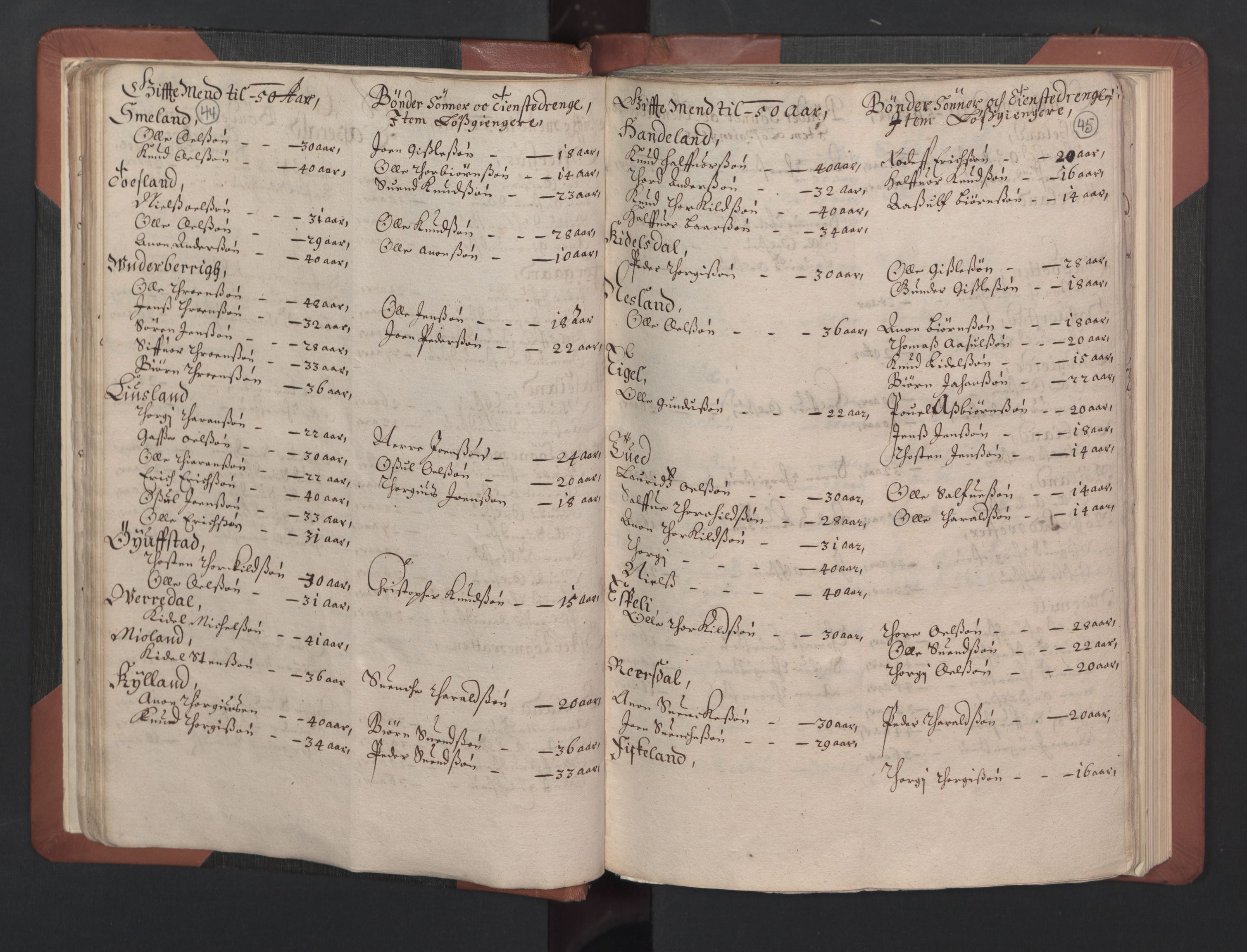 RA, Bailiff's Census 1664-1666, no. 8: Råbyggelaget fogderi, 1664-1665, p. 44-45