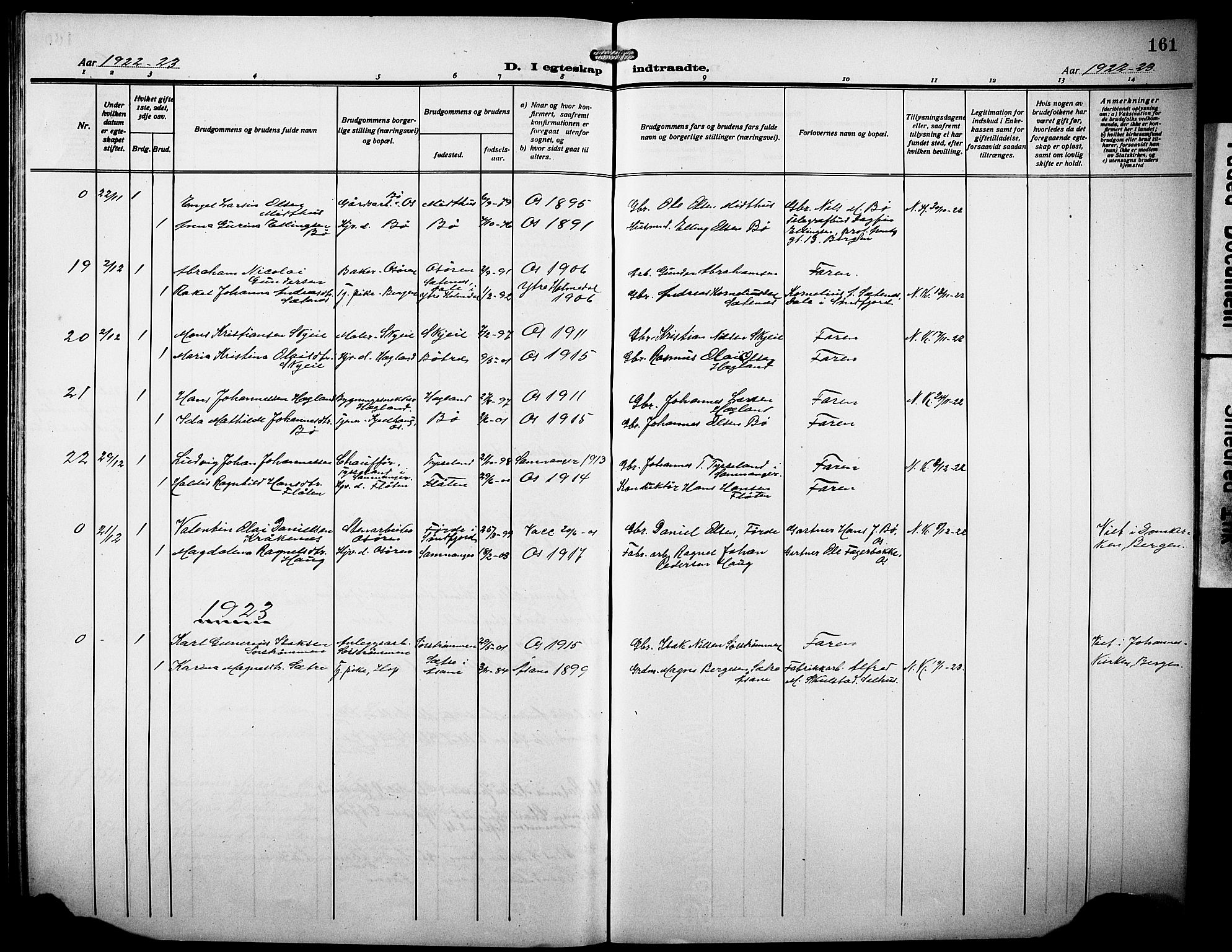 Os sokneprestembete, SAB/A-99929: Parish register (copy) no. A 4, 1914-1923, p. 161