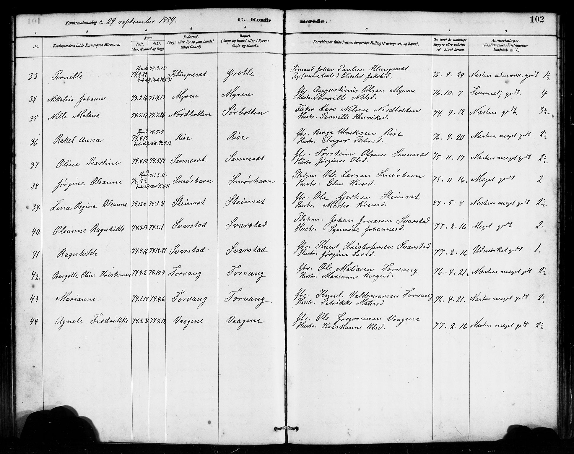 Bremanger sokneprestembete, AV/SAB-A-82201/H/Haa/Haab/L0001: Parish register (official) no. B 1, 1884-1895, p. 102