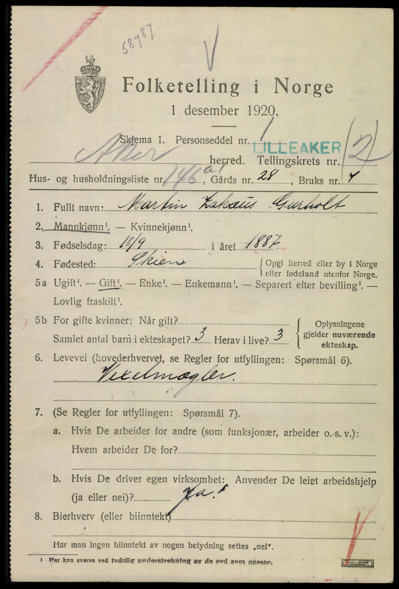 SAO, 1920 census for Aker, 1920, p. 17490