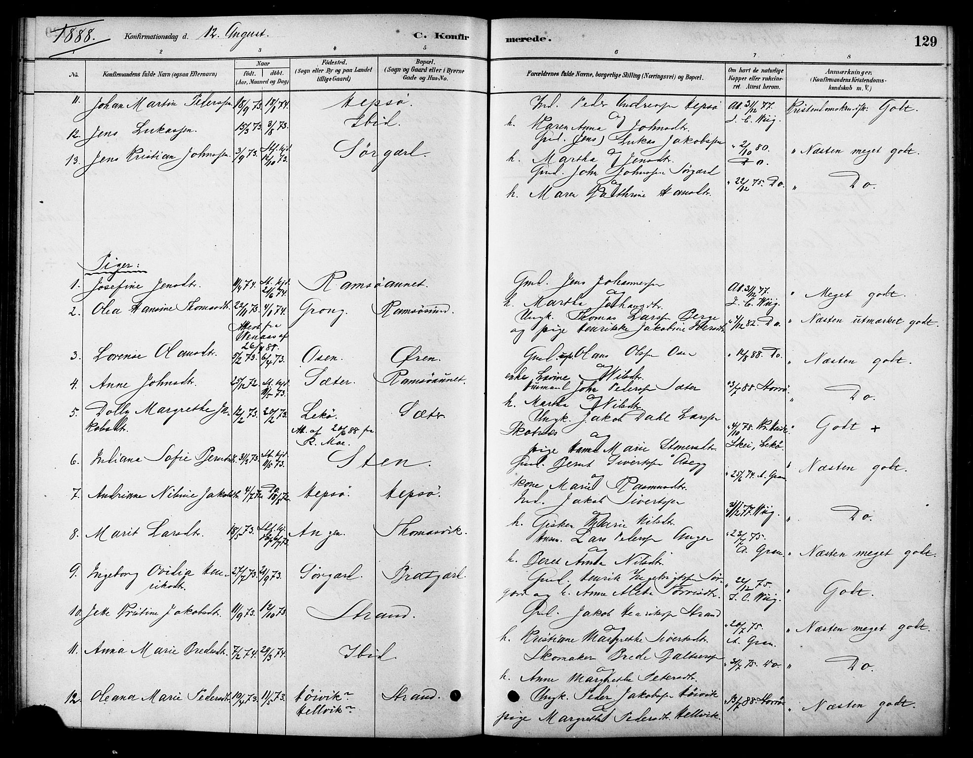 Ministerialprotokoller, klokkerbøker og fødselsregistre - Sør-Trøndelag, SAT/A-1456/658/L0722: Parish register (official) no. 658A01, 1879-1896, p. 129