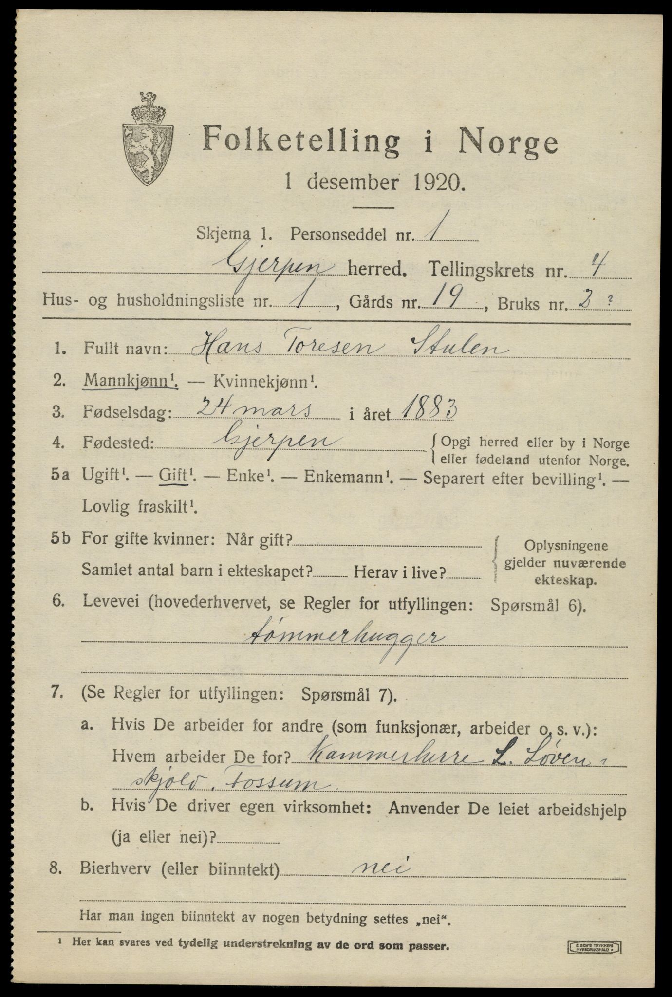 SAKO, 1920 census for Gjerpen, 1920, p. 6110