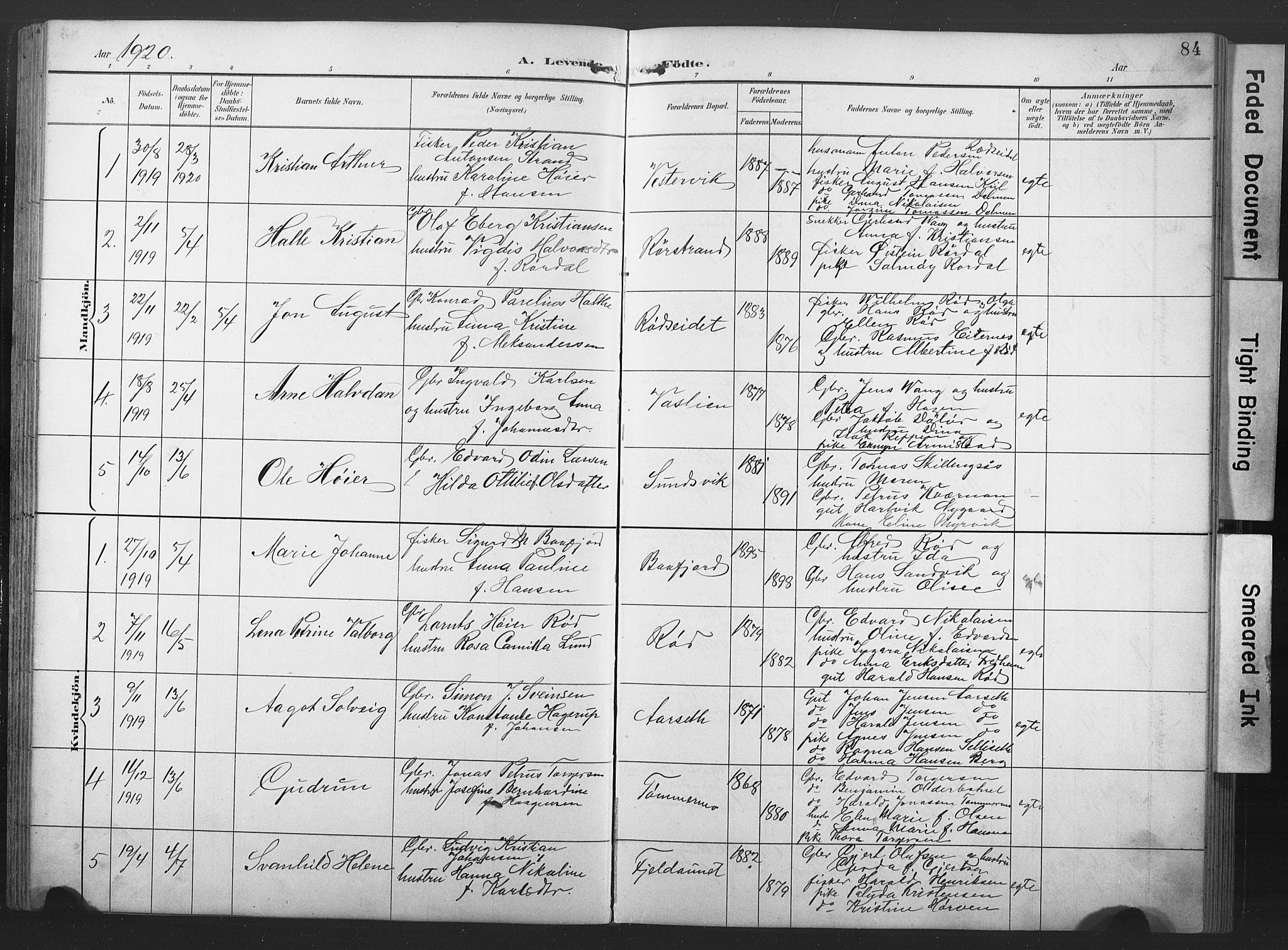 Ministerialprotokoller, klokkerbøker og fødselsregistre - Nord-Trøndelag, AV/SAT-A-1458/789/L0706: Parish register (copy) no. 789C01, 1888-1931, p. 84