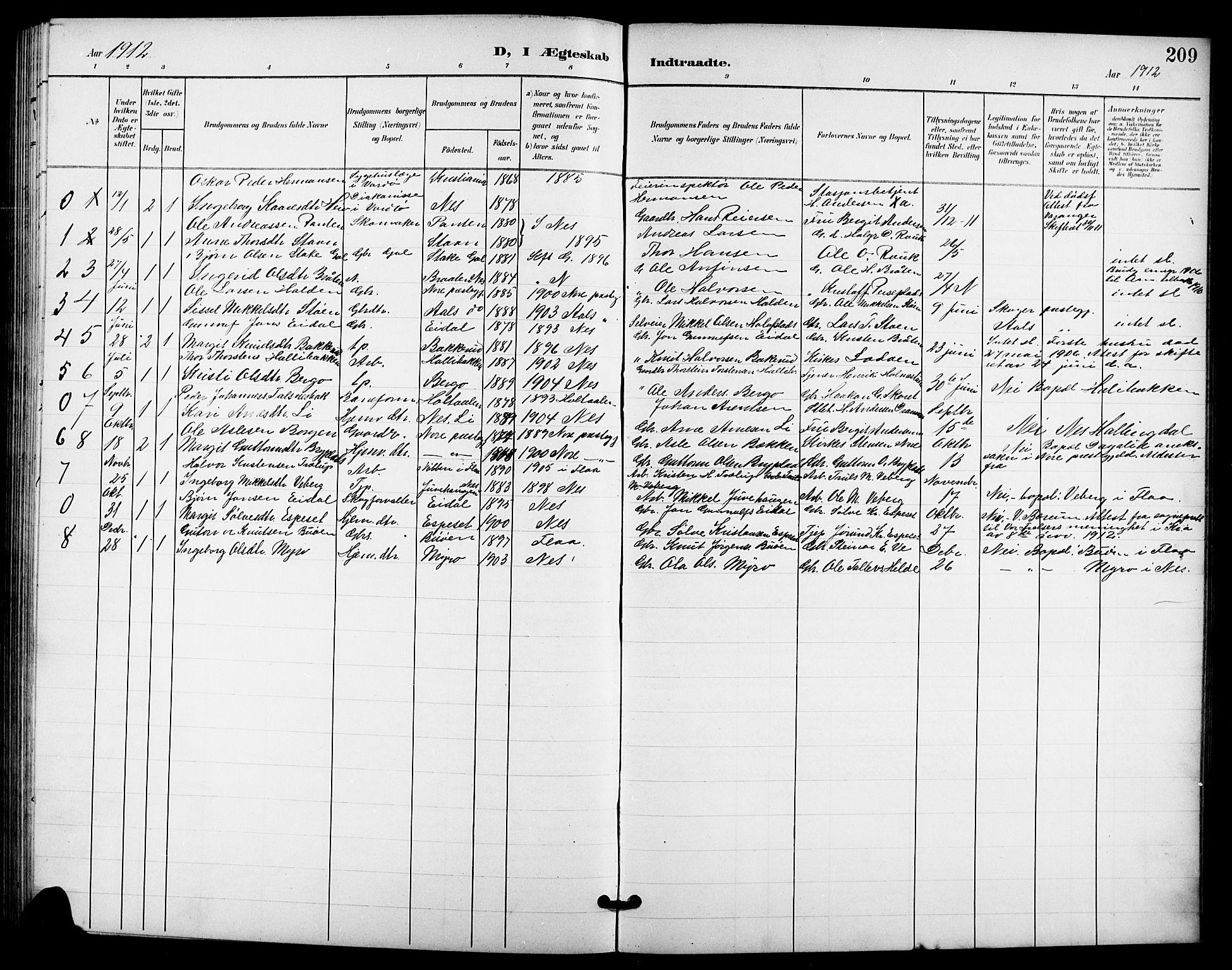 Nes kirkebøker, SAKO/A-236/G/Ga/L0004: Parish register (copy) no. I 4, 1900-1925, p. 209