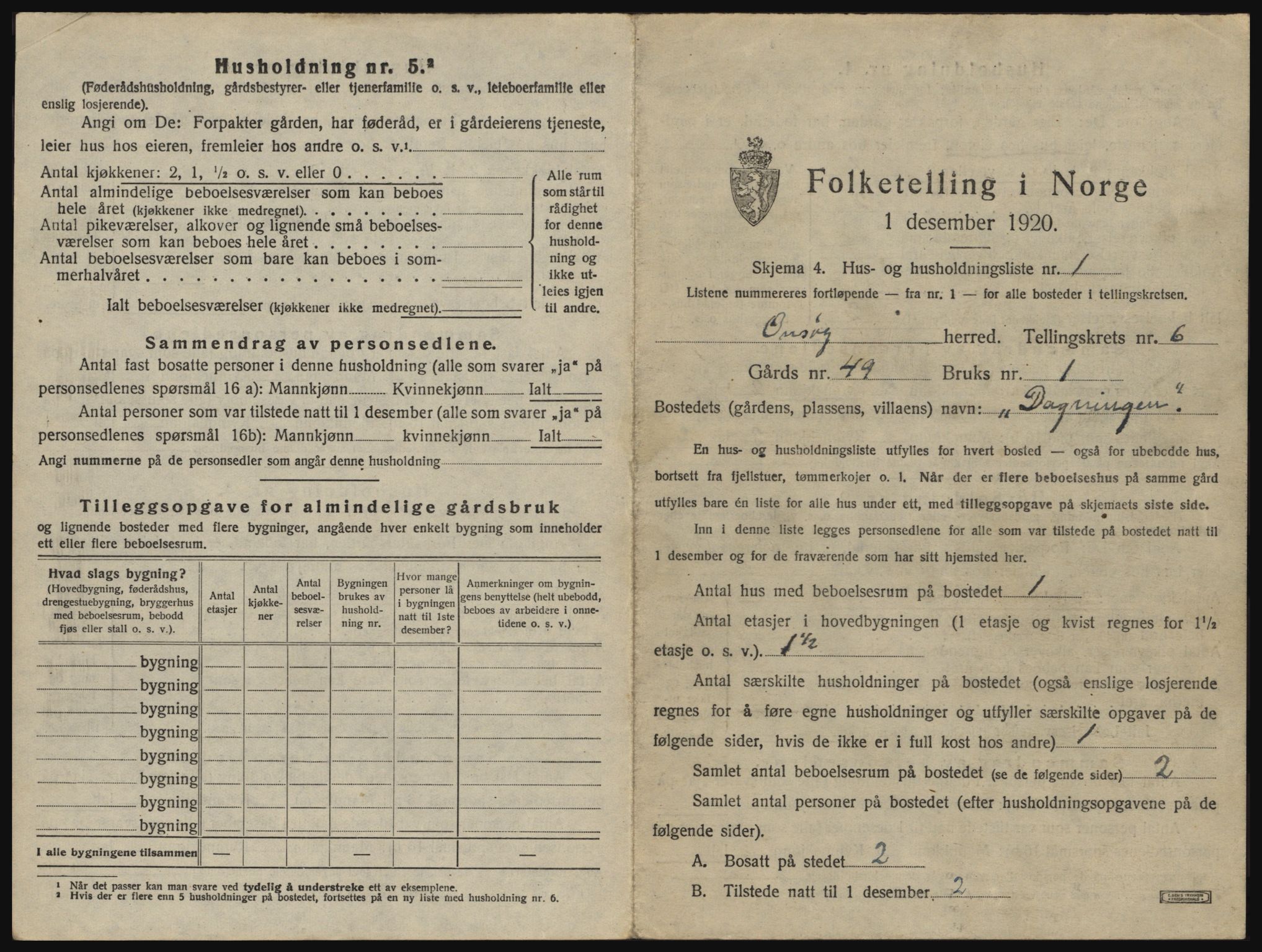 SAO, 1920 census for Onsøy, 1920, p. 930