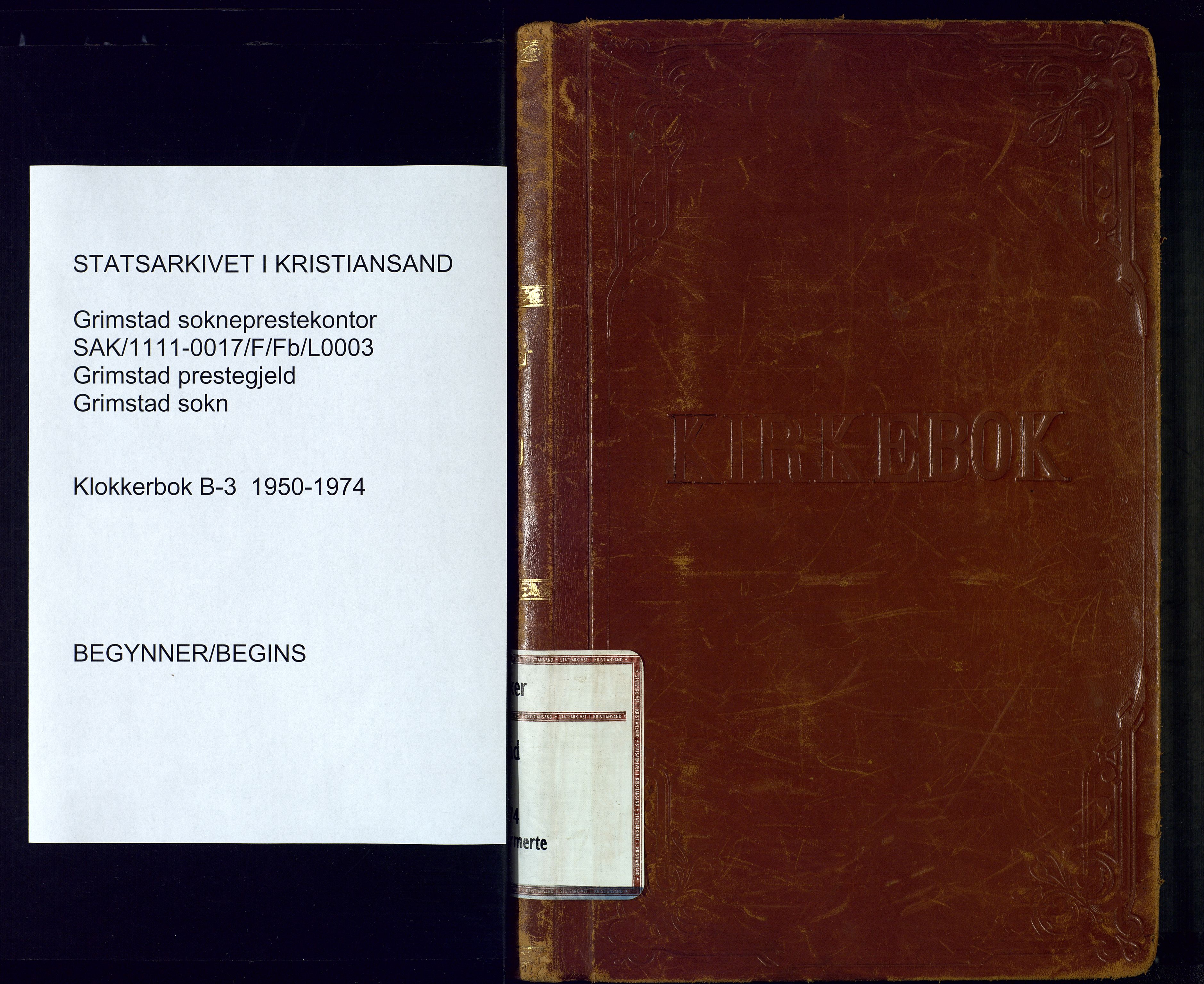 Grimstad sokneprestkontor, SAK/1111-0017/F/Fb/L0003: Parish register (copy) no. B-3, 1950-1974