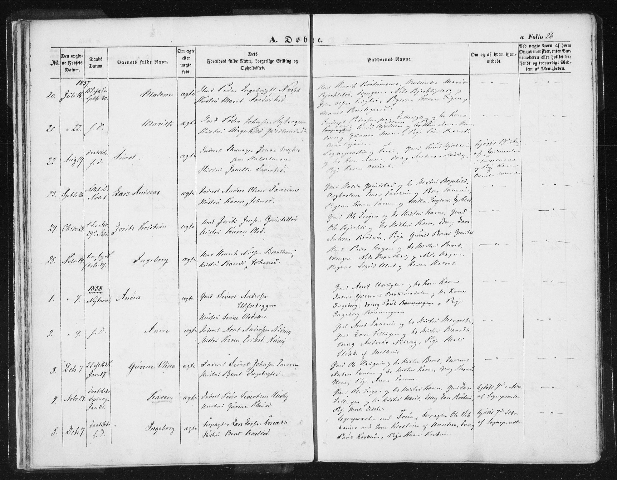 Ministerialprotokoller, klokkerbøker og fødselsregistre - Sør-Trøndelag, SAT/A-1456/618/L0441: Parish register (official) no. 618A05, 1843-1862, p. 26