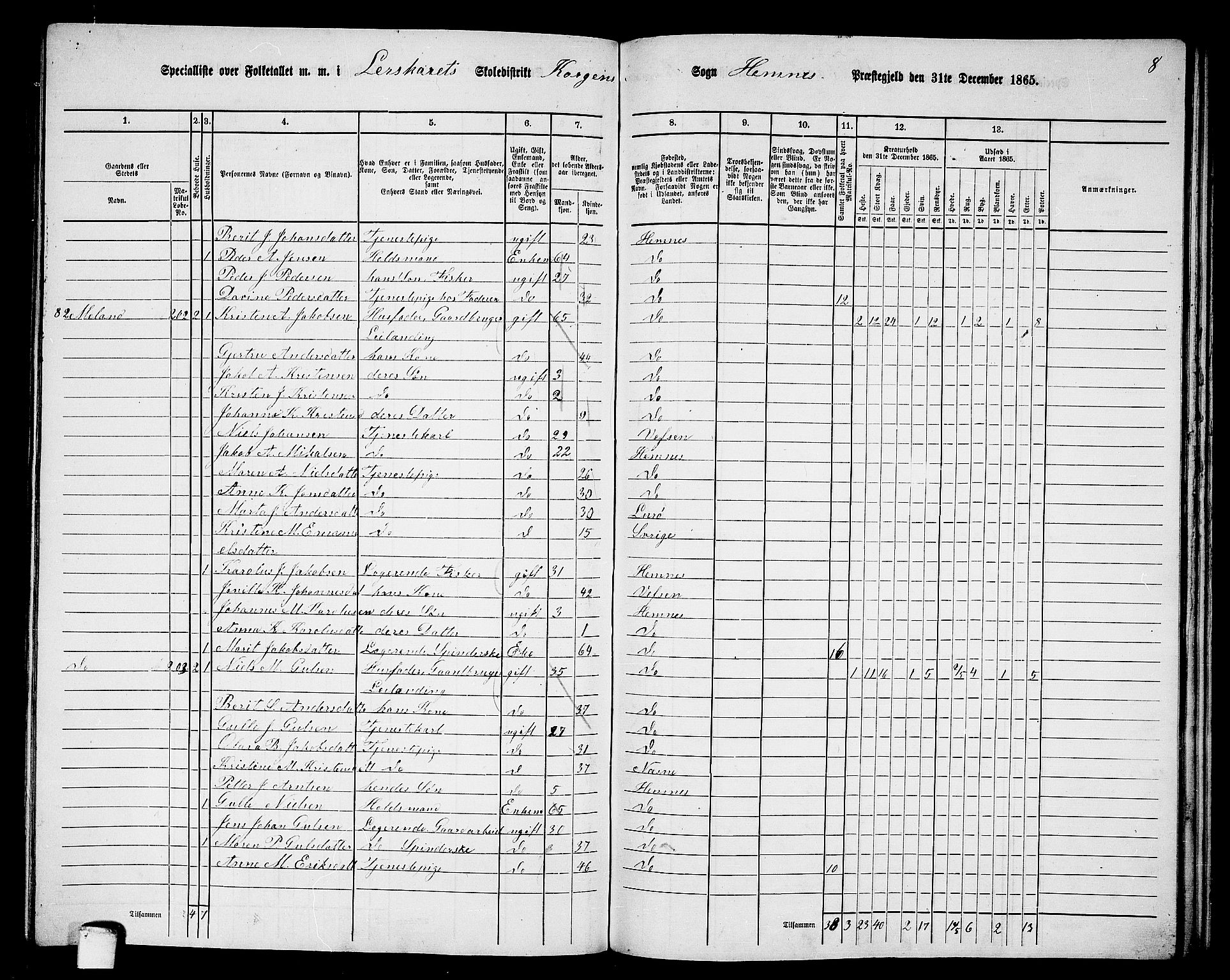 RA, 1865 census for Hemnes, 1865, p. 123