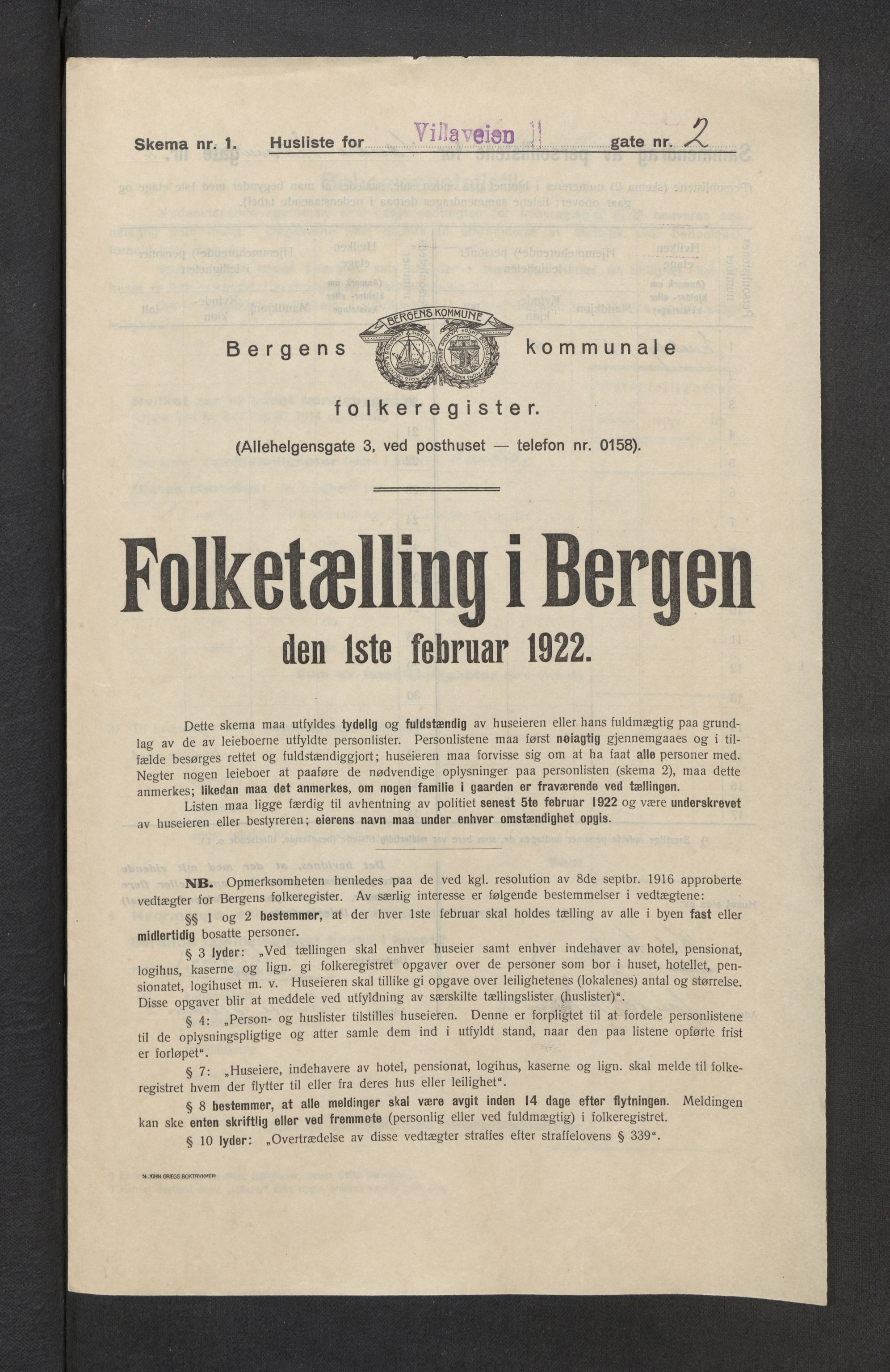 SAB, Municipal Census 1922 for Bergen, 1922, p. 46391