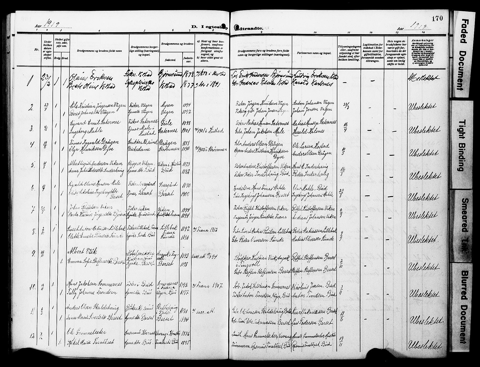 Ministerialprotokoller, klokkerbøker og fødselsregistre - Møre og Romsdal, SAT/A-1454/566/L0774: Parish register (copy) no. 566C03, 1910-1929, p. 170