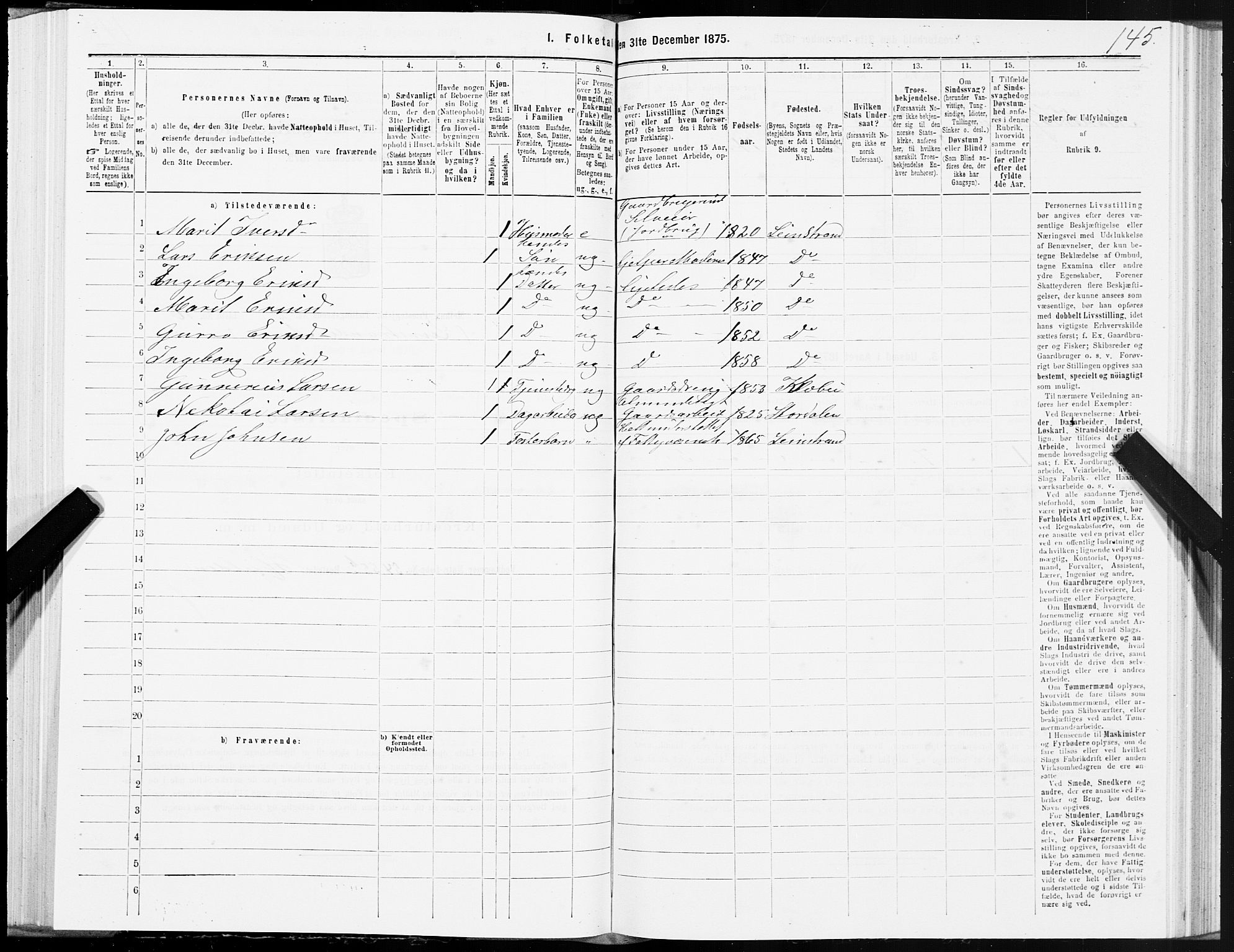 SAT, 1875 census for 1653P Melhus, 1875, p. 8145