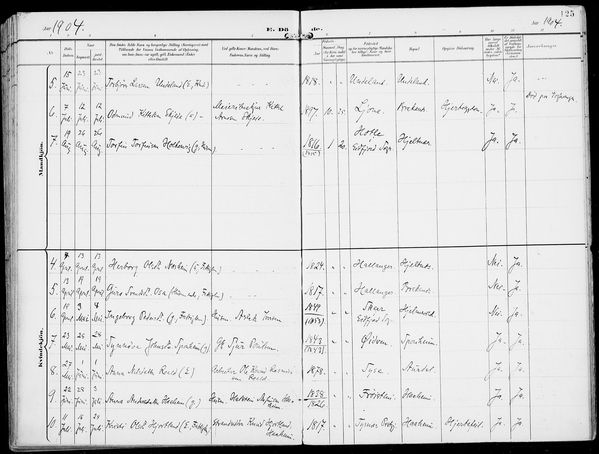 Ulvik sokneprestembete, AV/SAB-A-78801/H/Haa: Parish register (official) no. B  2, 1898-1924, p. 125