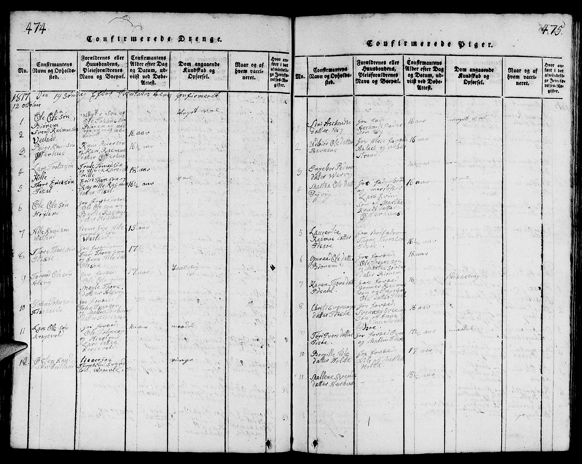 Strand sokneprestkontor, AV/SAST-A-101828/H/Ha/Hab/L0001: Parish register (copy) no. B 1, 1816-1854, p. 474-475