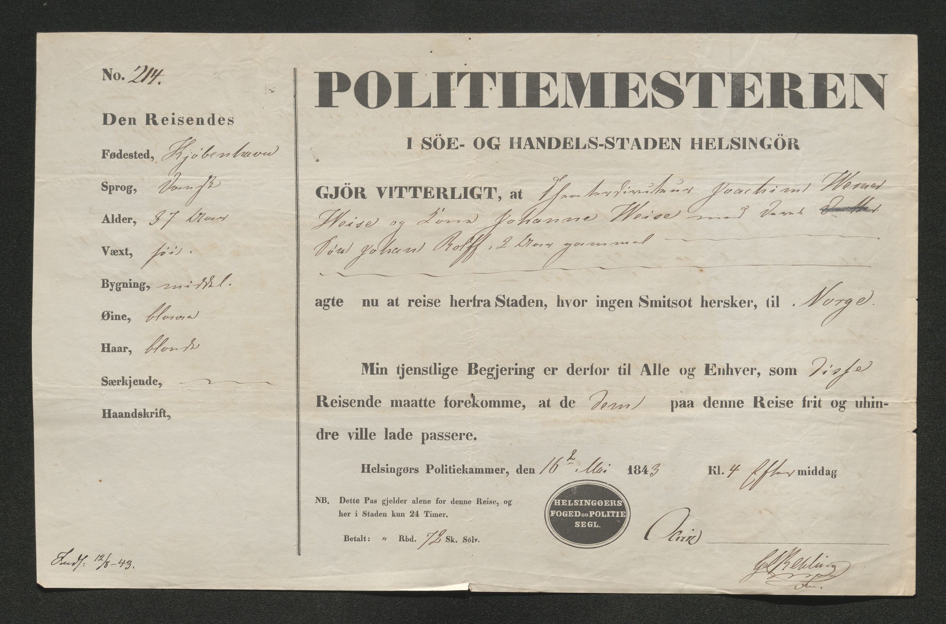 Drammen politikammer, SAKO/A-623/I/Ia/Iab/L0007: Innleverte pass, 1843-1844, p. 241