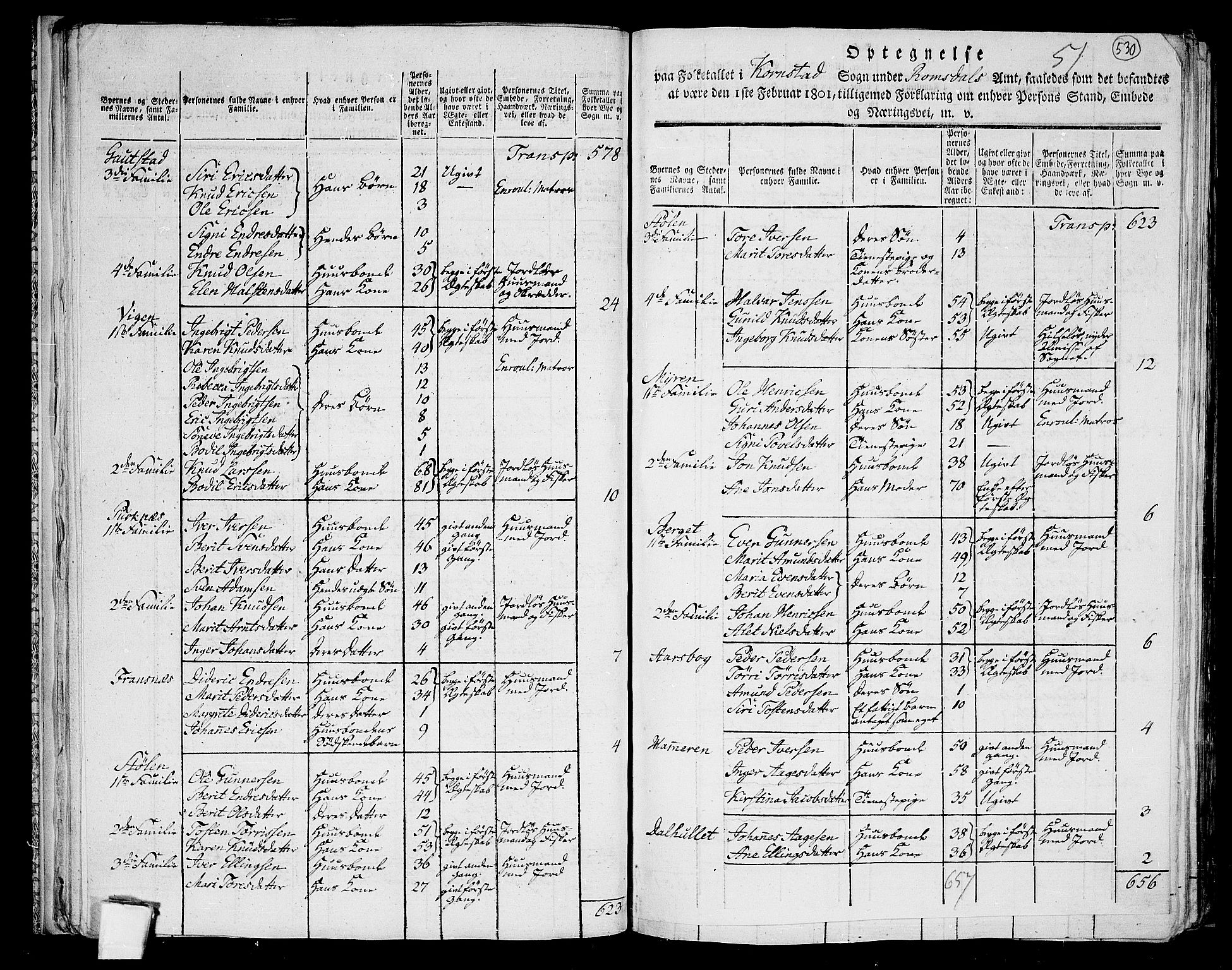 RA, 1801 census for 1553P Kvernes, 1801, p. 529b-530a