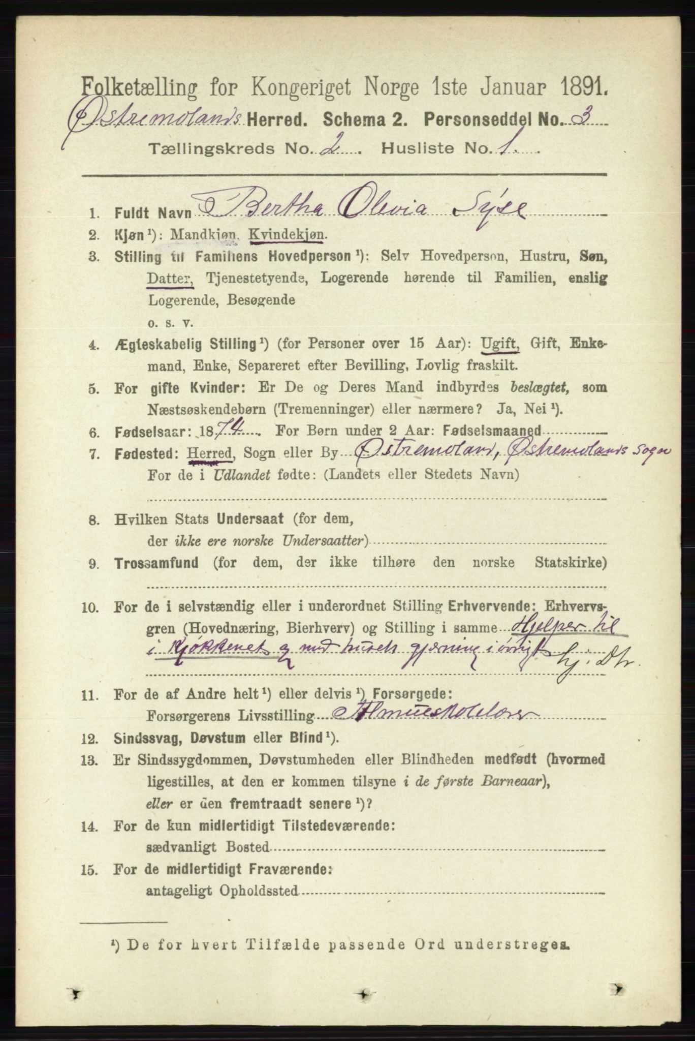 RA, 1891 census for 0918 Austre Moland, 1891, p. 675