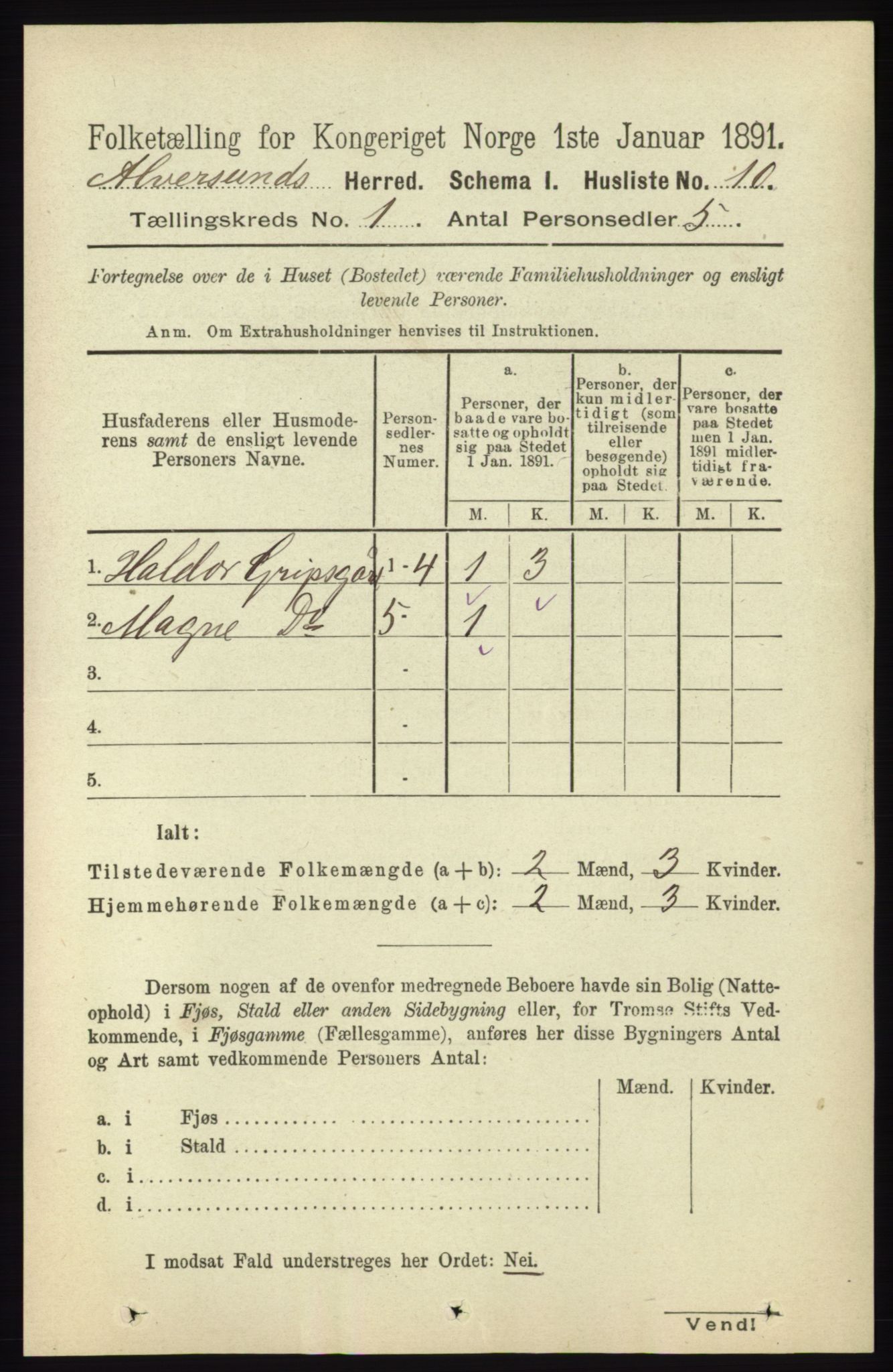 RA, 1891 census for 1257 Alversund, 1891, p. 39