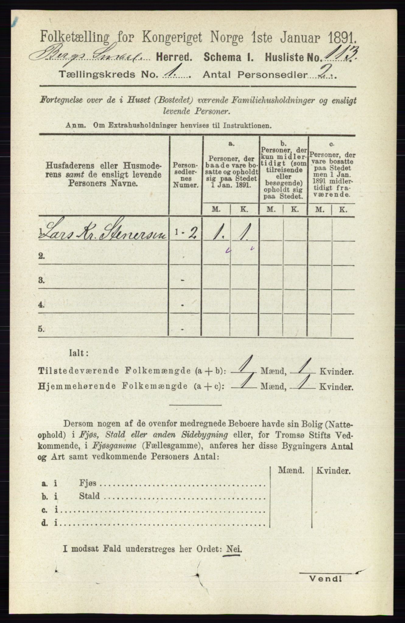 RA, 1891 census for 0116 Berg, 1891, p. 143