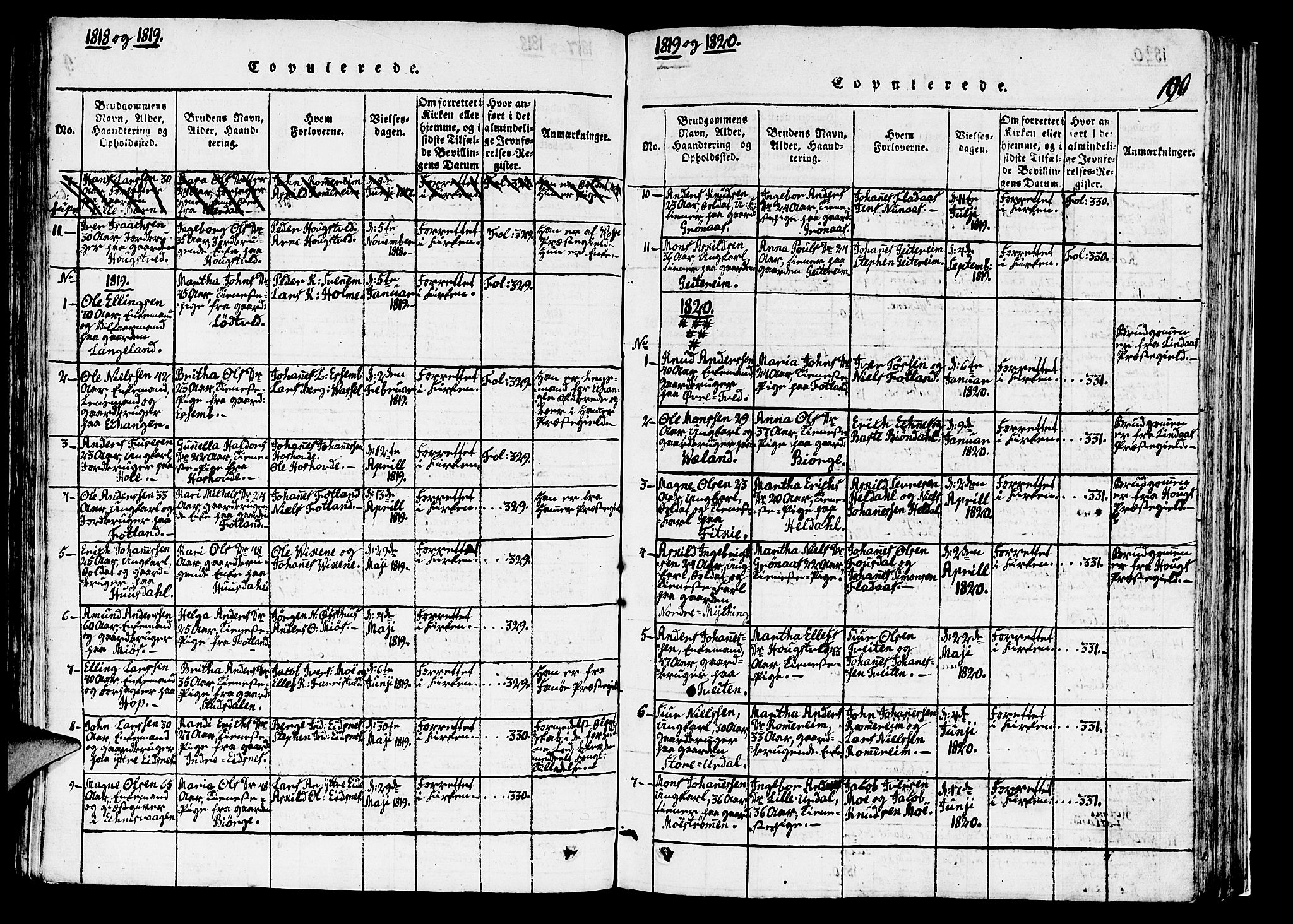 Hosanger sokneprestembete, AV/SAB-A-75801/H/Haa: Parish register (official) no. A 5, 1815-1824, p. 190