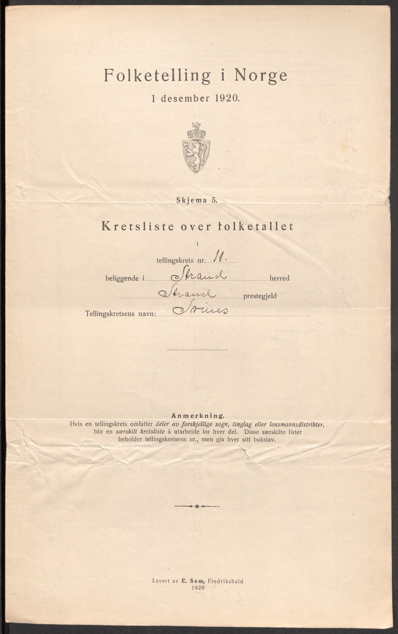 SAST, 1920 census for Strand, 1920, p. 39