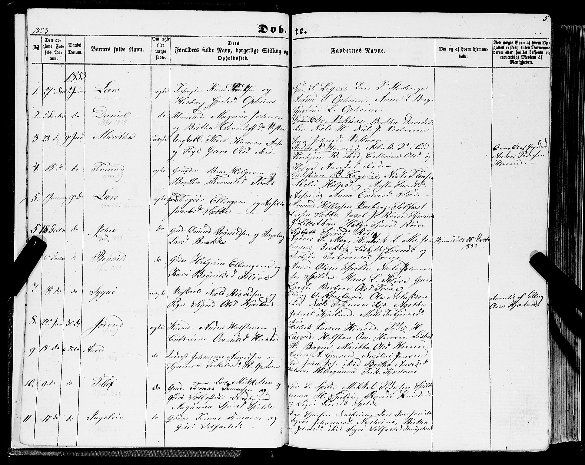 Ulvik sokneprestembete, AV/SAB-A-78801/H/Haa: Parish register (official) no. A 13, 1853-1863, p. 5