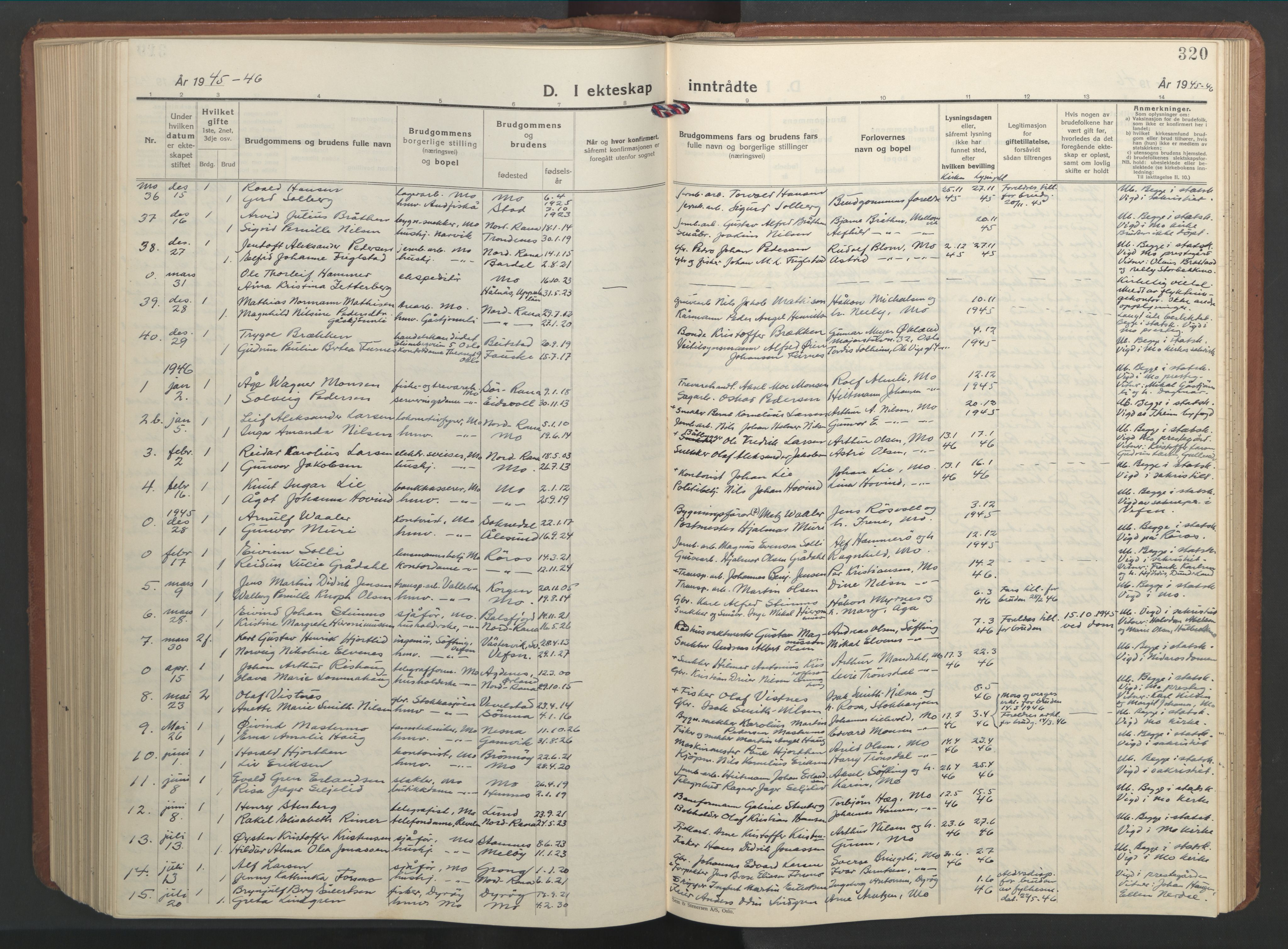 Ministerialprotokoller, klokkerbøker og fødselsregistre - Nordland, SAT/A-1459/827/L0425: Parish register (copy) no. 827C14, 1931-1946, p. 320